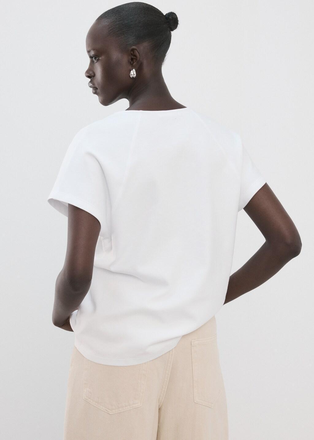 White V-Neck Cotton T-Shirt, White, medium