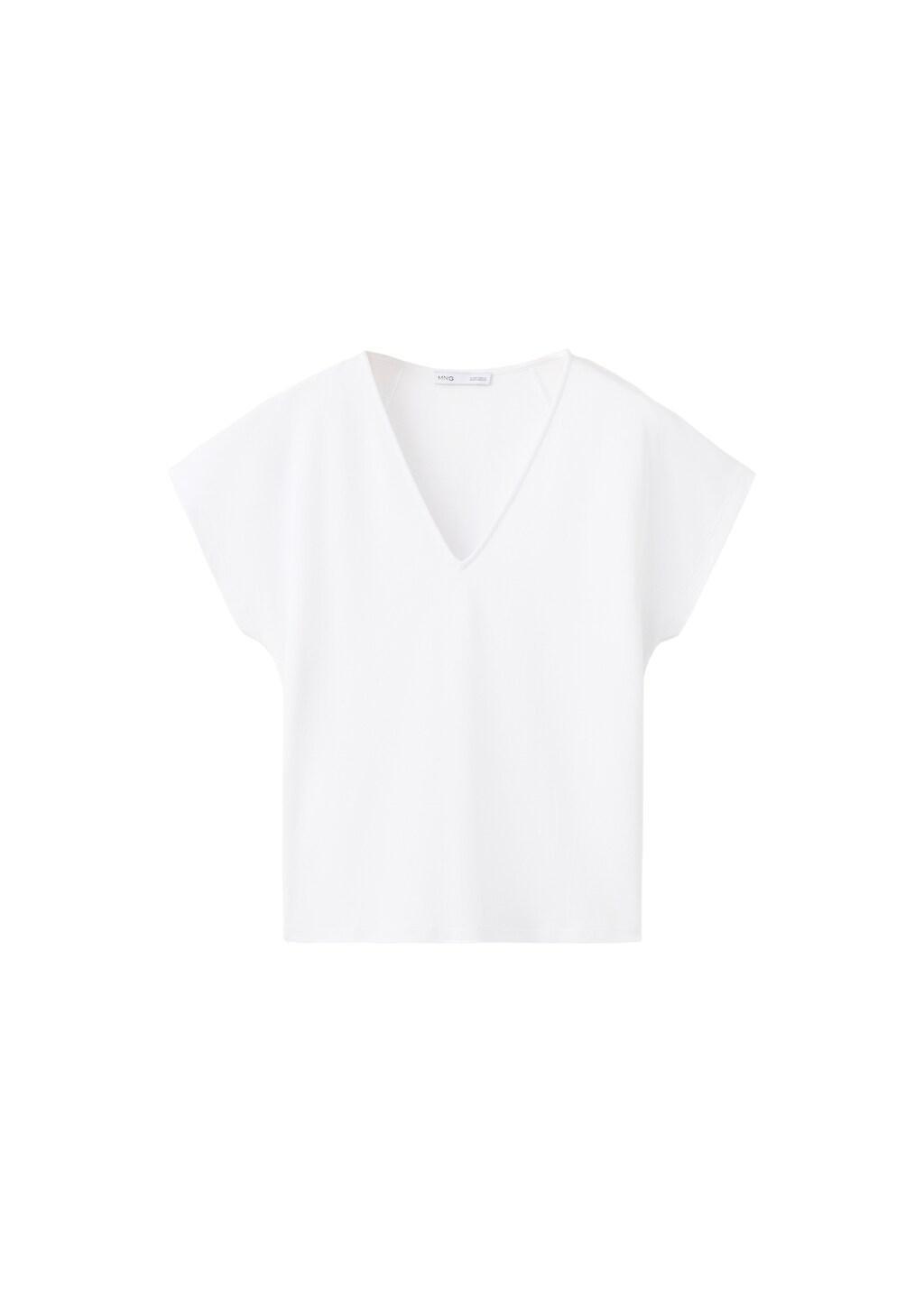 White V-Neck Cotton T-Shirt, White, large image number 7