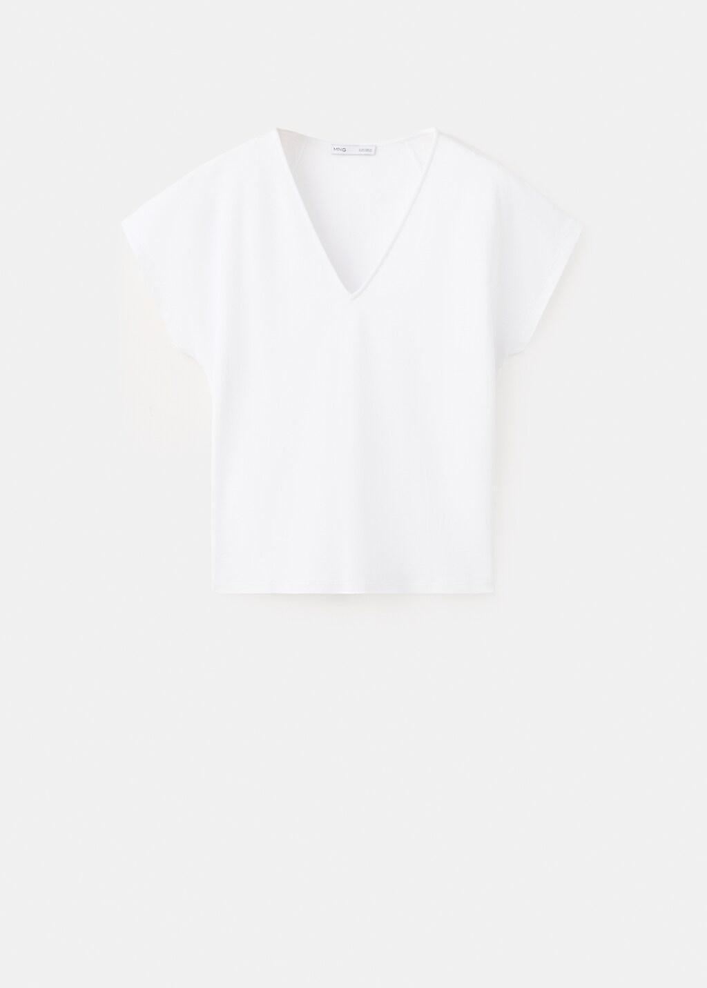 White V-Neck Cotton T-Shirt, White, large image number 8