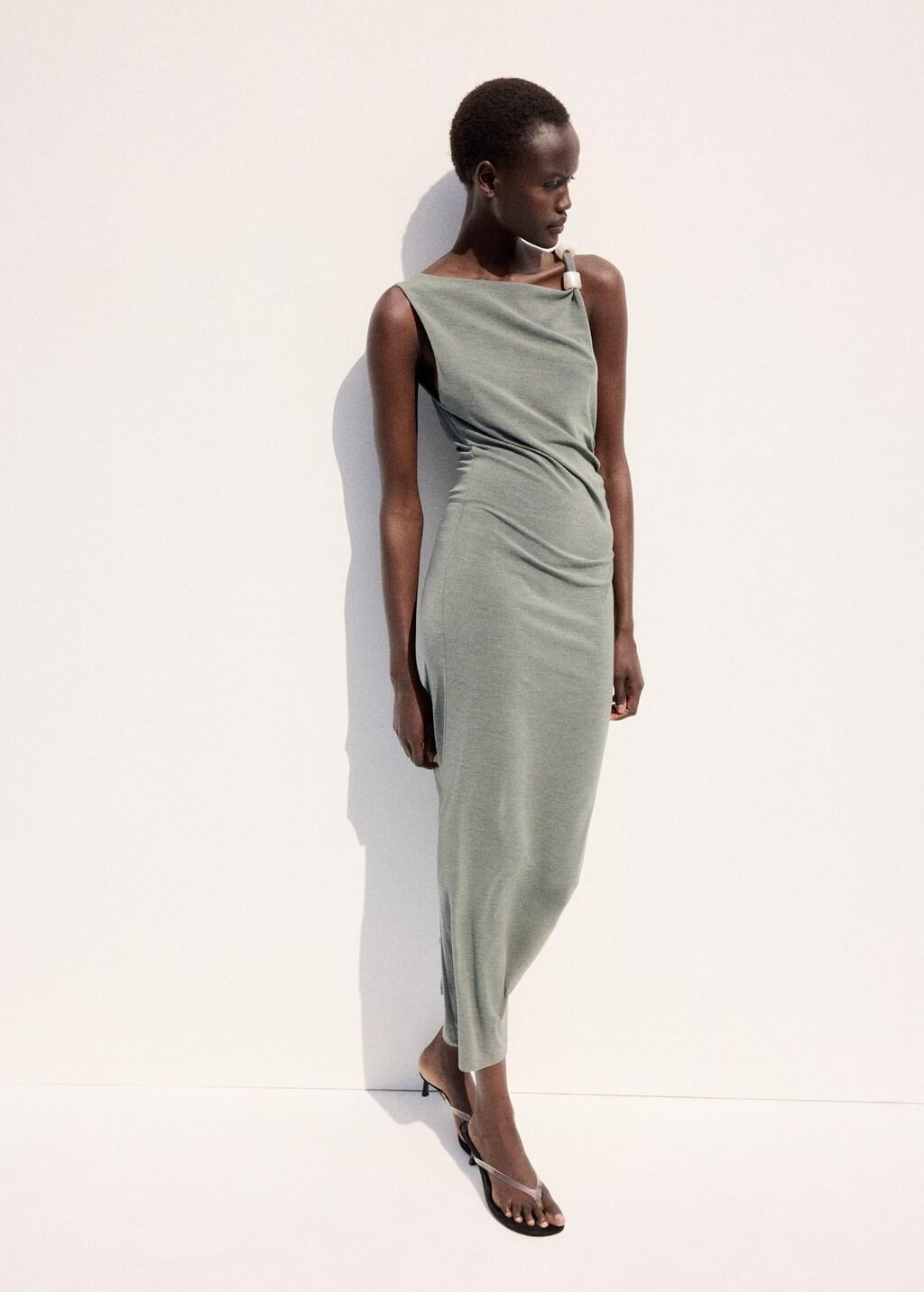 Green Fitted Dress With Metal Detail, Green, large image number 0