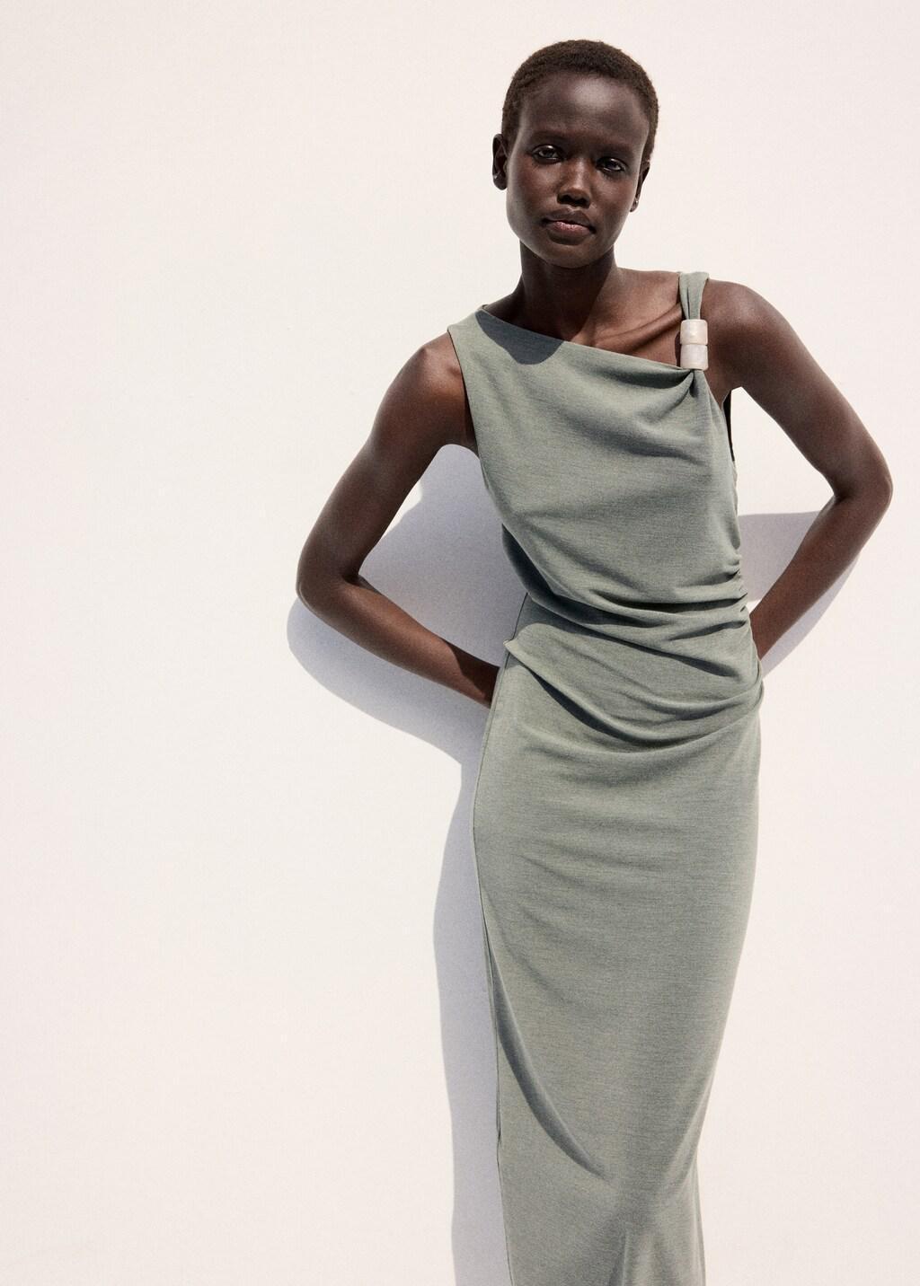 Green Fitted Dress With Metal Detail, Green, large image number 3