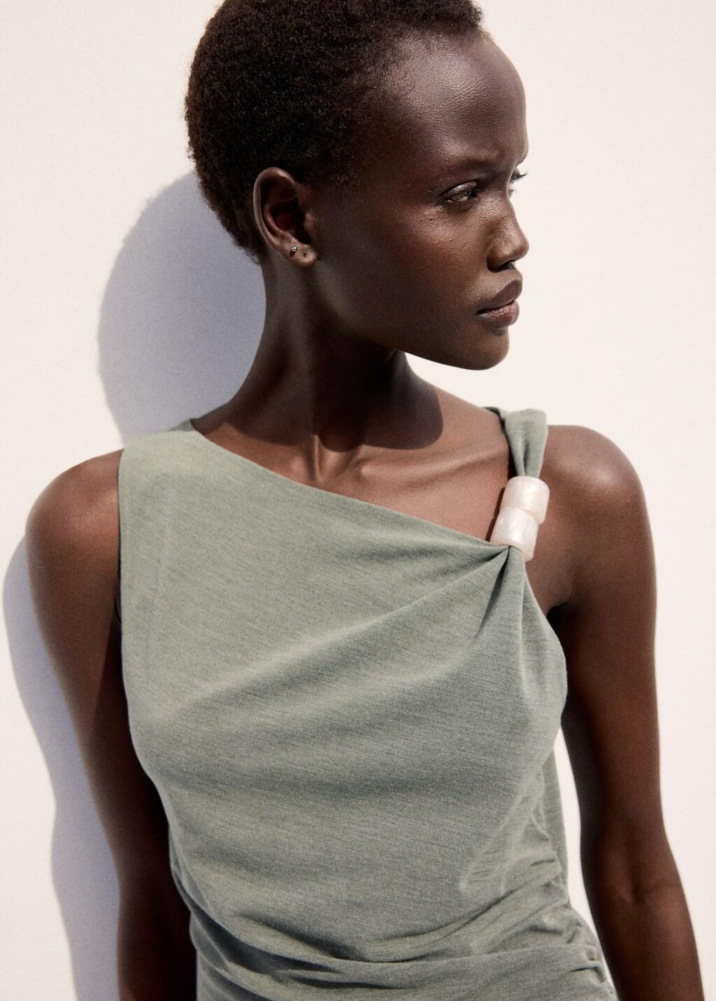 Green Fitted Dress With Metal Detail, Green, large image number 4