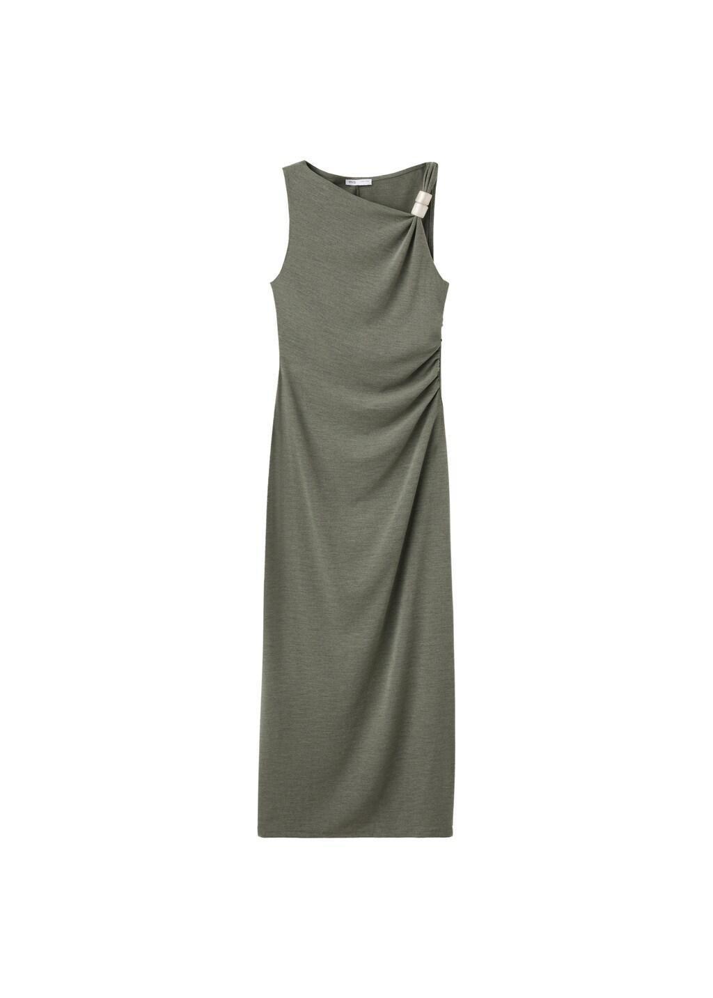 Green Fitted Dress With Metal Detail, Green, large image number 7