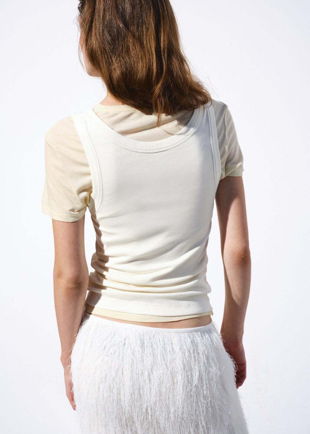 White Two-Tone Contrast T-Shirt, Natural White, large image number 2