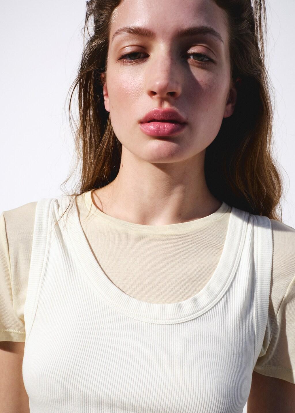 White Two-Tone Contrast T-Shirt, Natural White, large image number 4