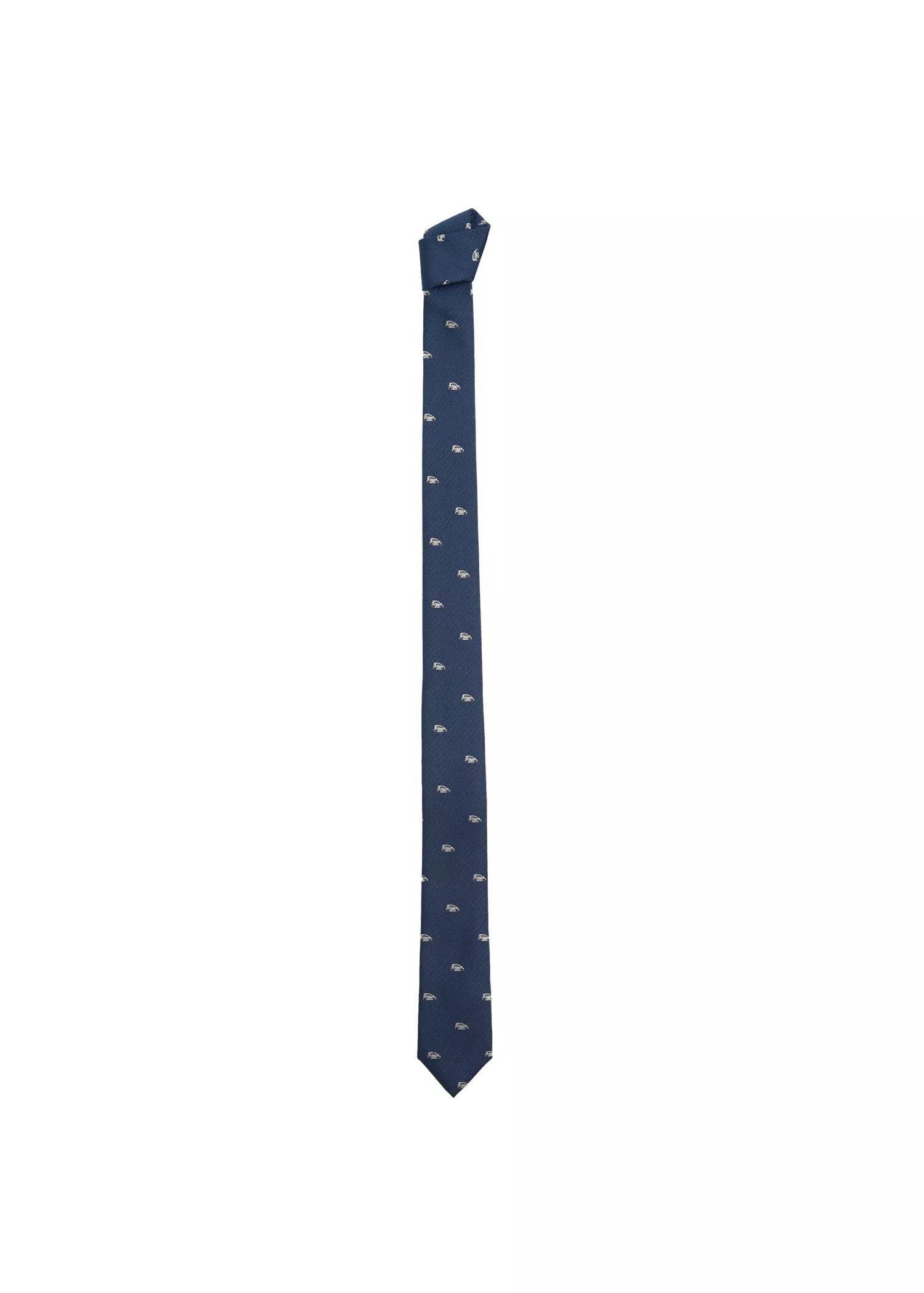 Navy Printed Tie, Kids Boy, , large image number 0