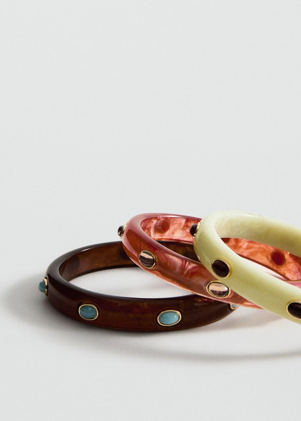 Brown Set Of 3 Combined Resin Bracelets, Brown, large image number 1