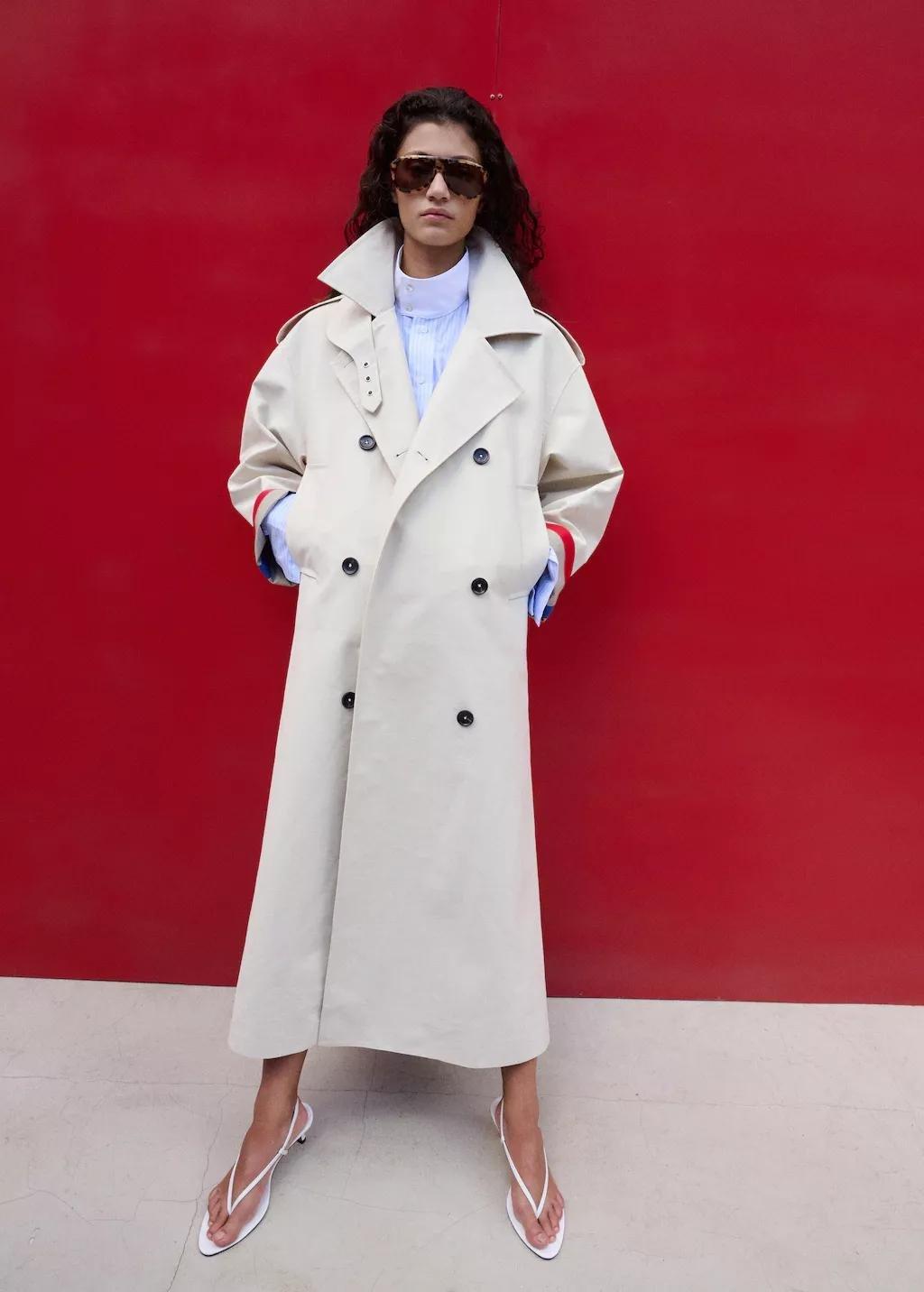 Beige Funnel Neck Buckle Trench, Light Beige, large image number 0