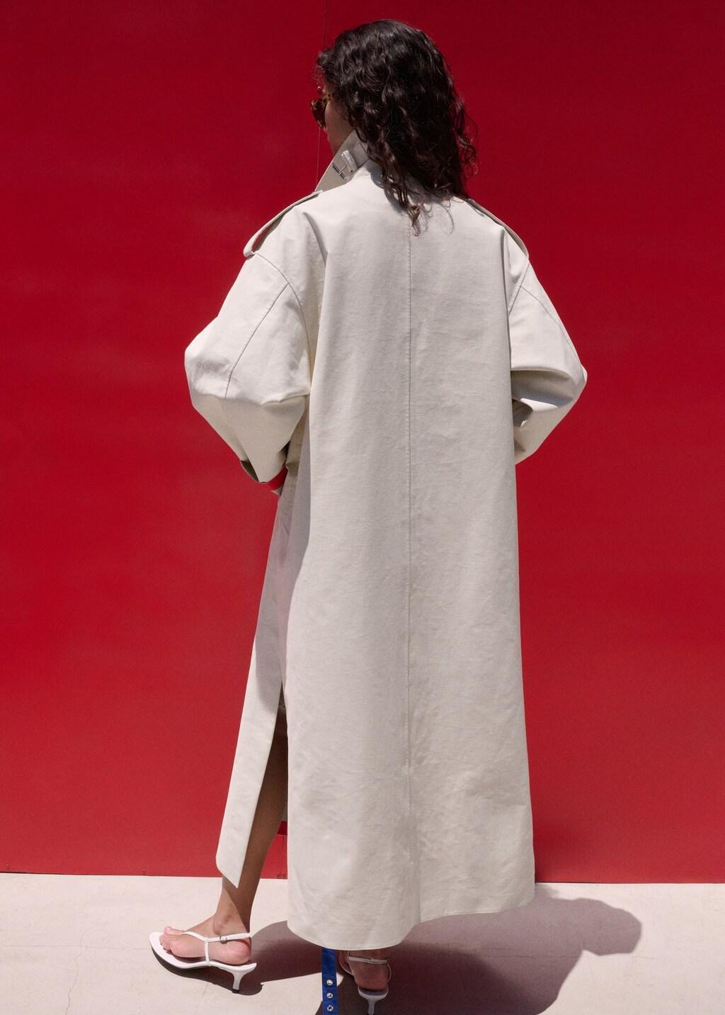 Beige Funnel Neck Buckle Trench, Light Beige, large image number 2