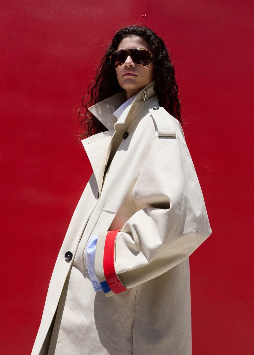 Beige Funnel Neck Buckle Trench, Light Beige, large image number 6