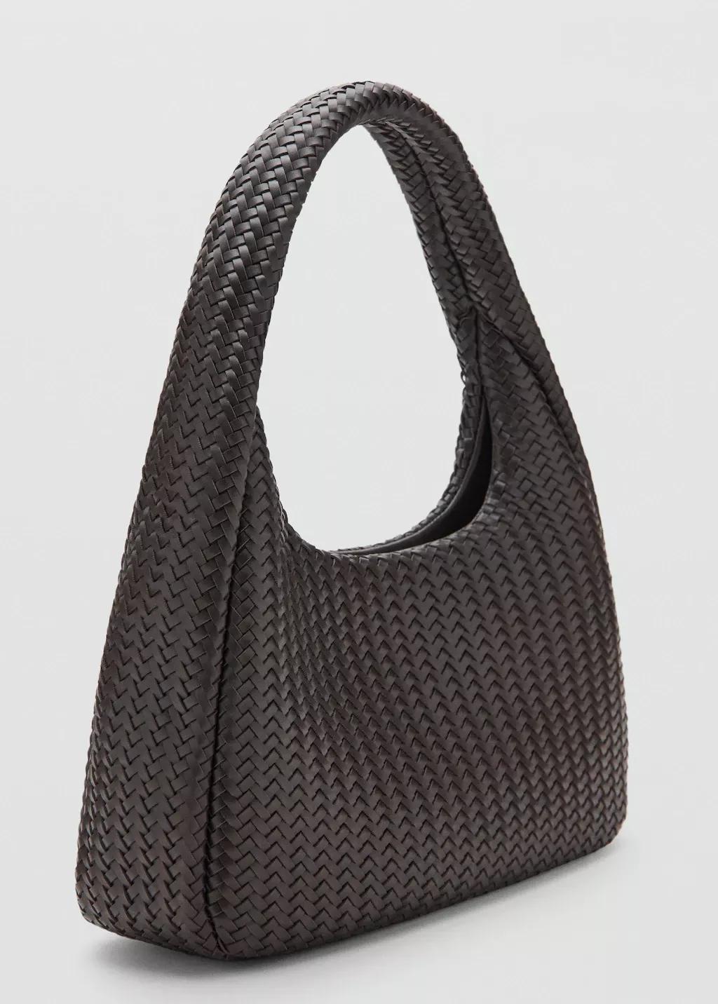 Brown Braided Shoulder Bag, Dark Brown, large image number 1