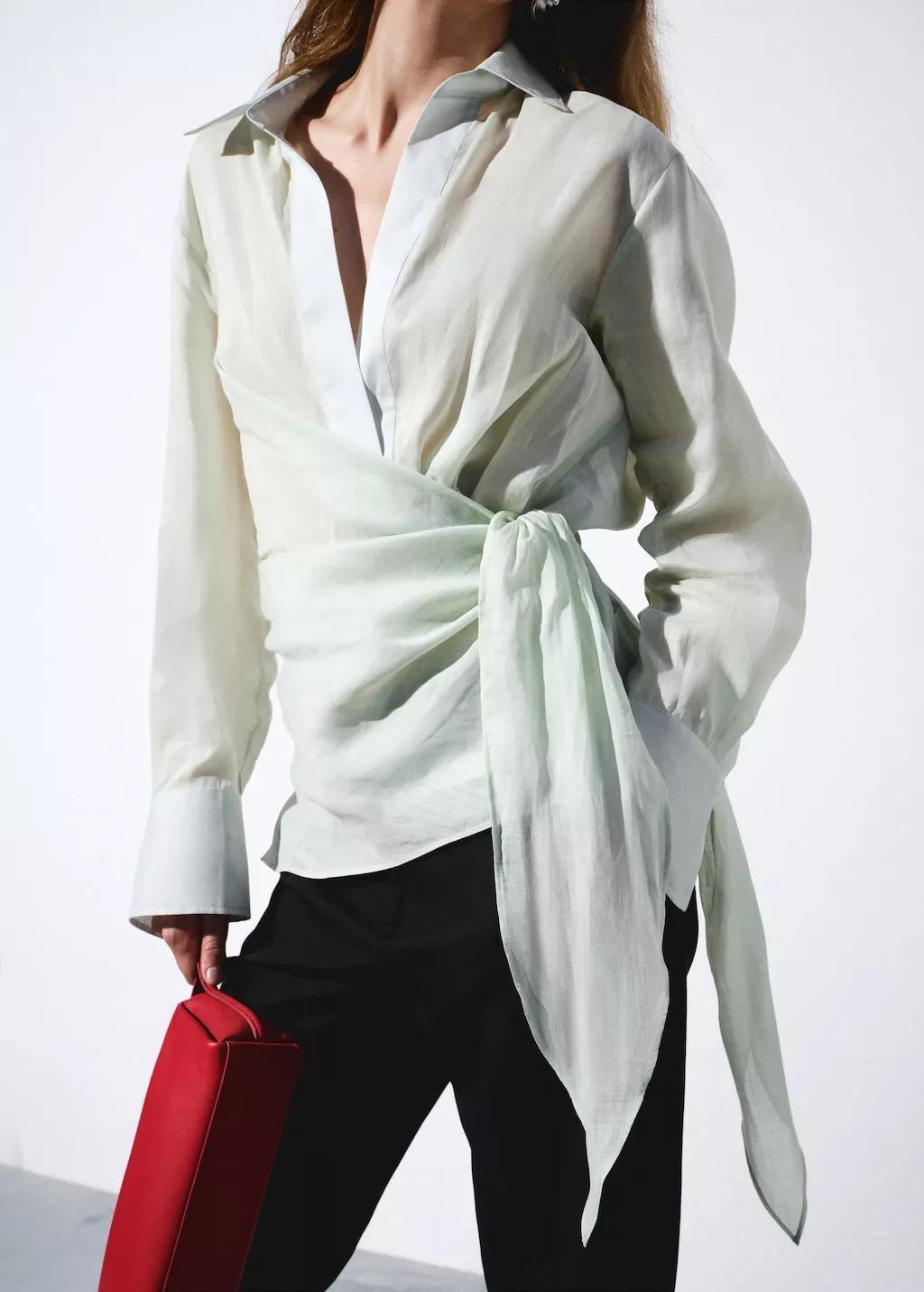 Green 100% Ramie Double-Breasted Shirt, 0201_43, large image number 3