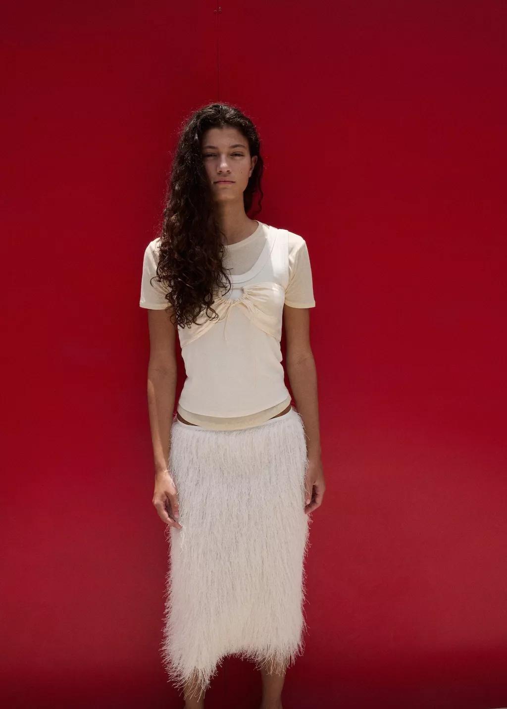 Beige Satin Bandeau Top, Light Beige, medium