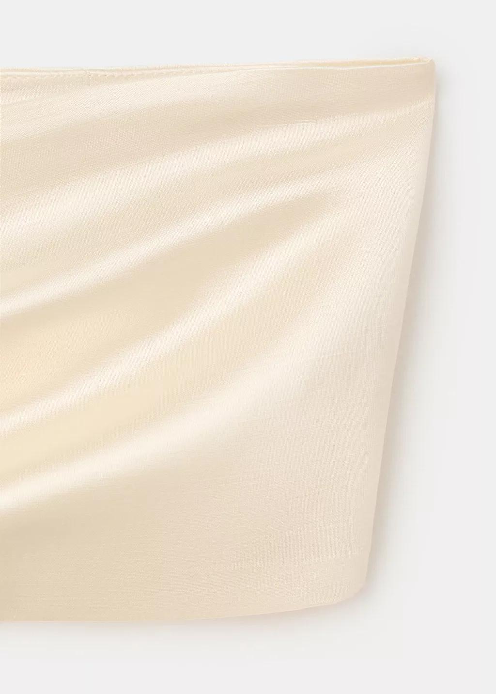 Beige Satin Bandeau Top, Light Beige, large image number 1