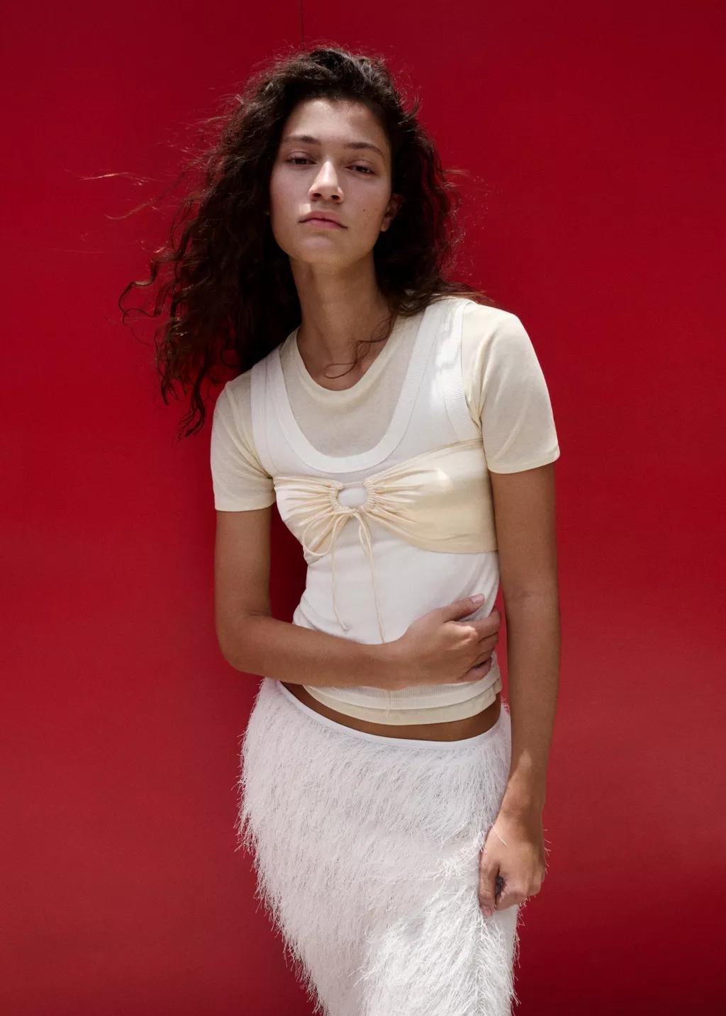 Beige Satin Bandeau Top, Light Beige, large image number 3