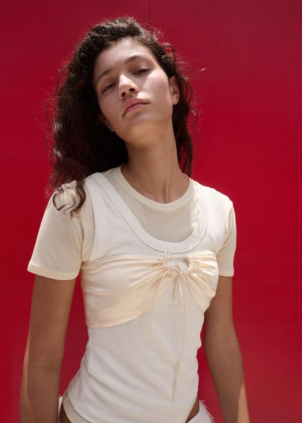 Beige Satin Bandeau Top, Light Beige, large image number 4