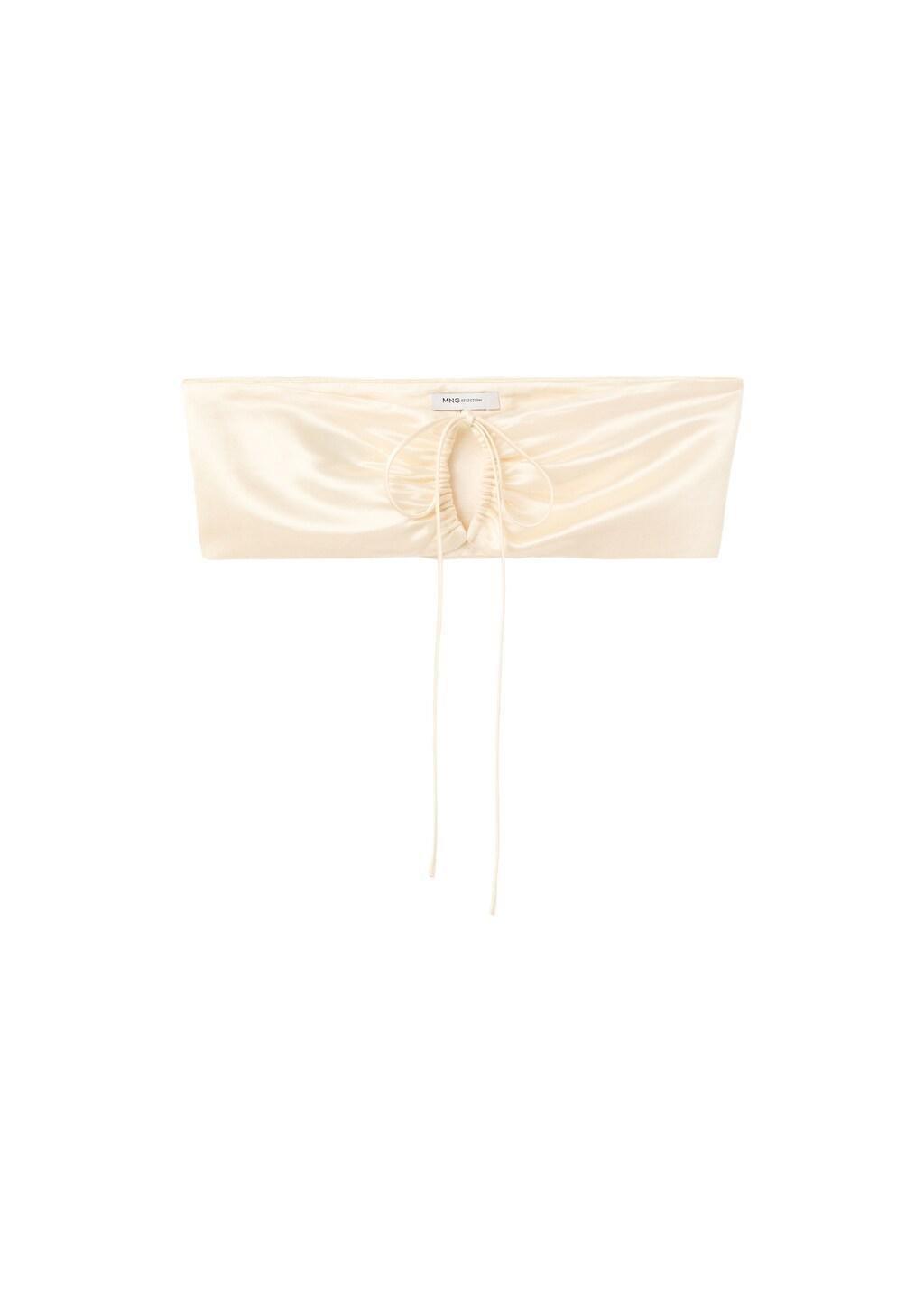 Beige Satin Bandeau Top, Light Beige, large image number 6