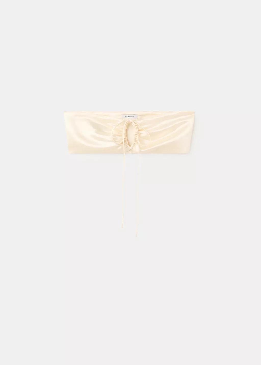 Beige Satin Bandeau Top, Light Beige, large image number 7