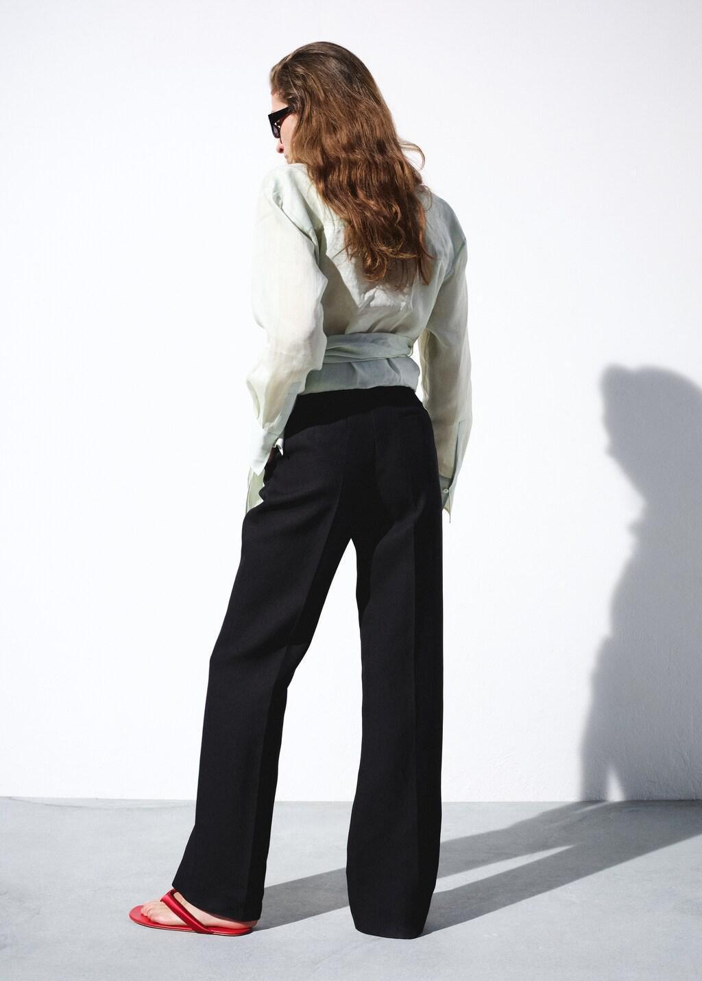 Black Straight-Fit Suit Trousers, Black, medium