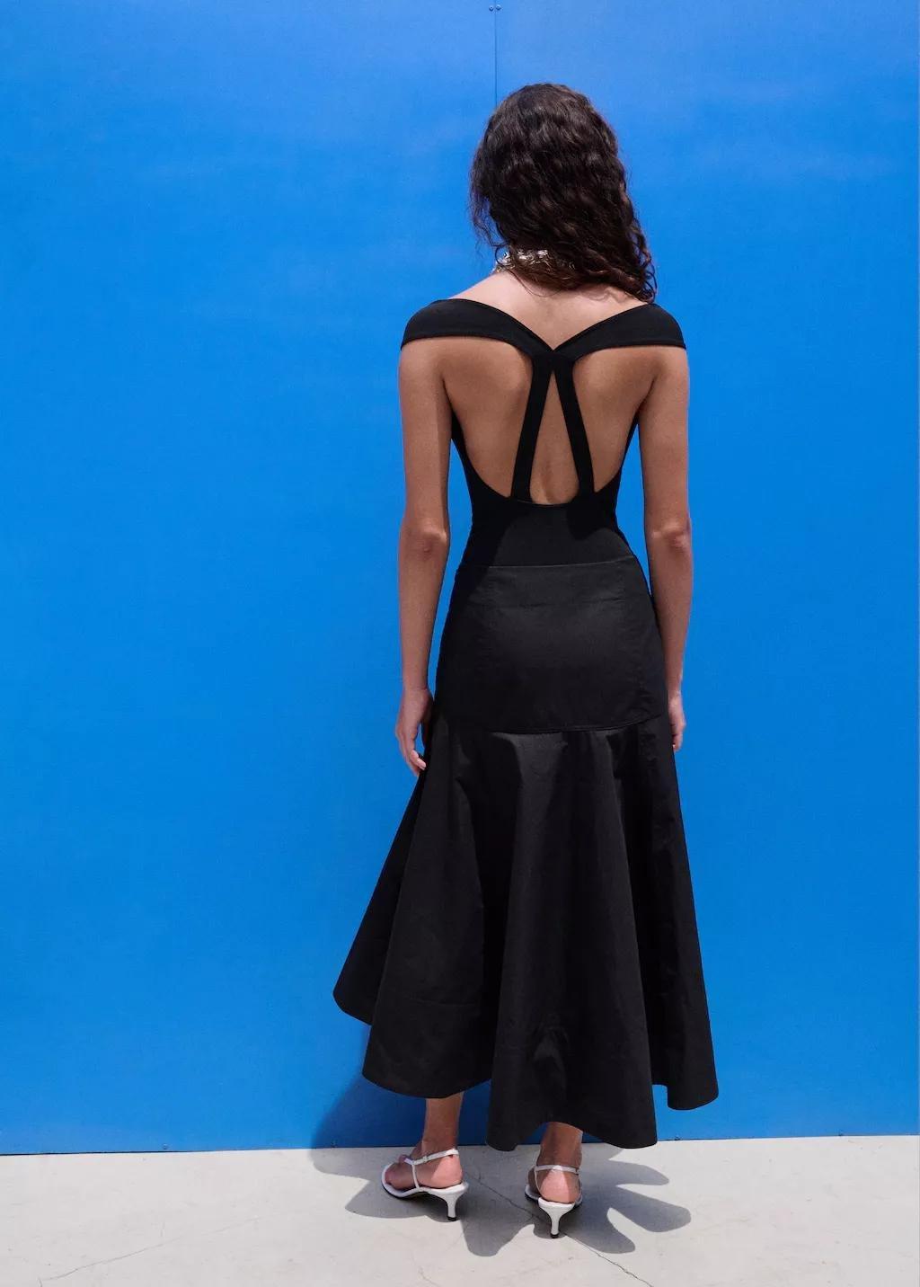 BLACK A-line skirt with seams, Black, large image number 2