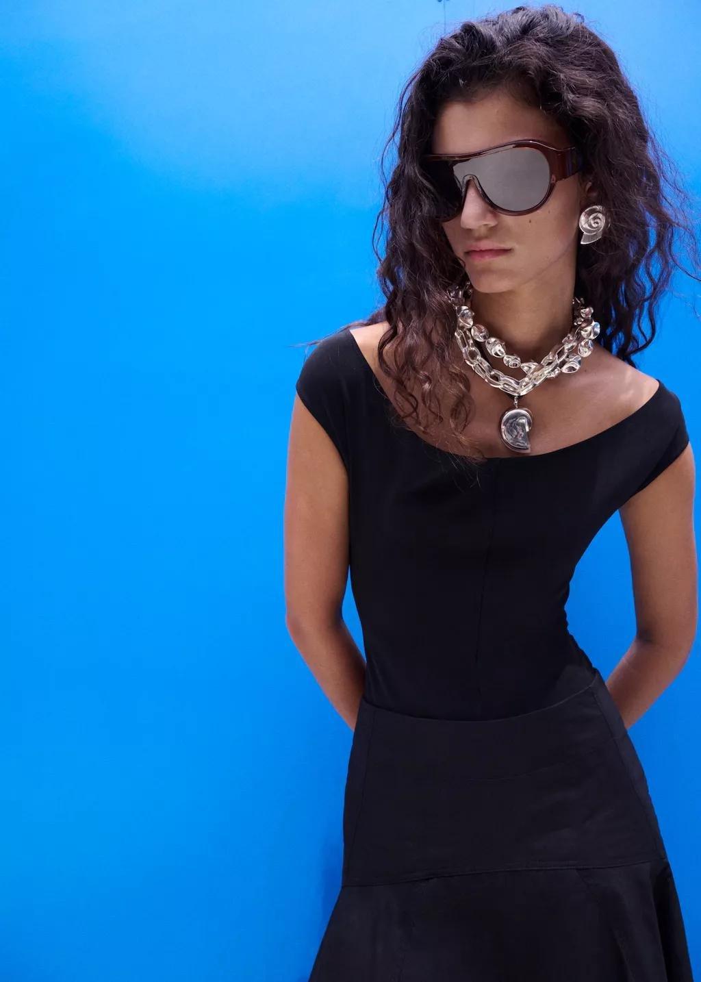 BLACK A-line skirt with seams, Black, large image number 3