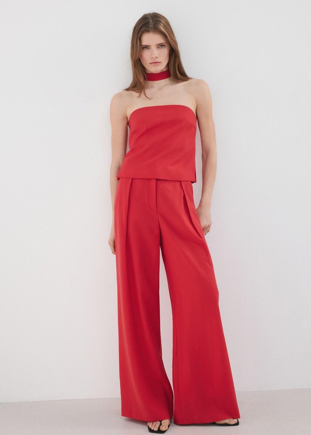 Red Lyocell Strap Neck Top, 0201_70, large image number 0