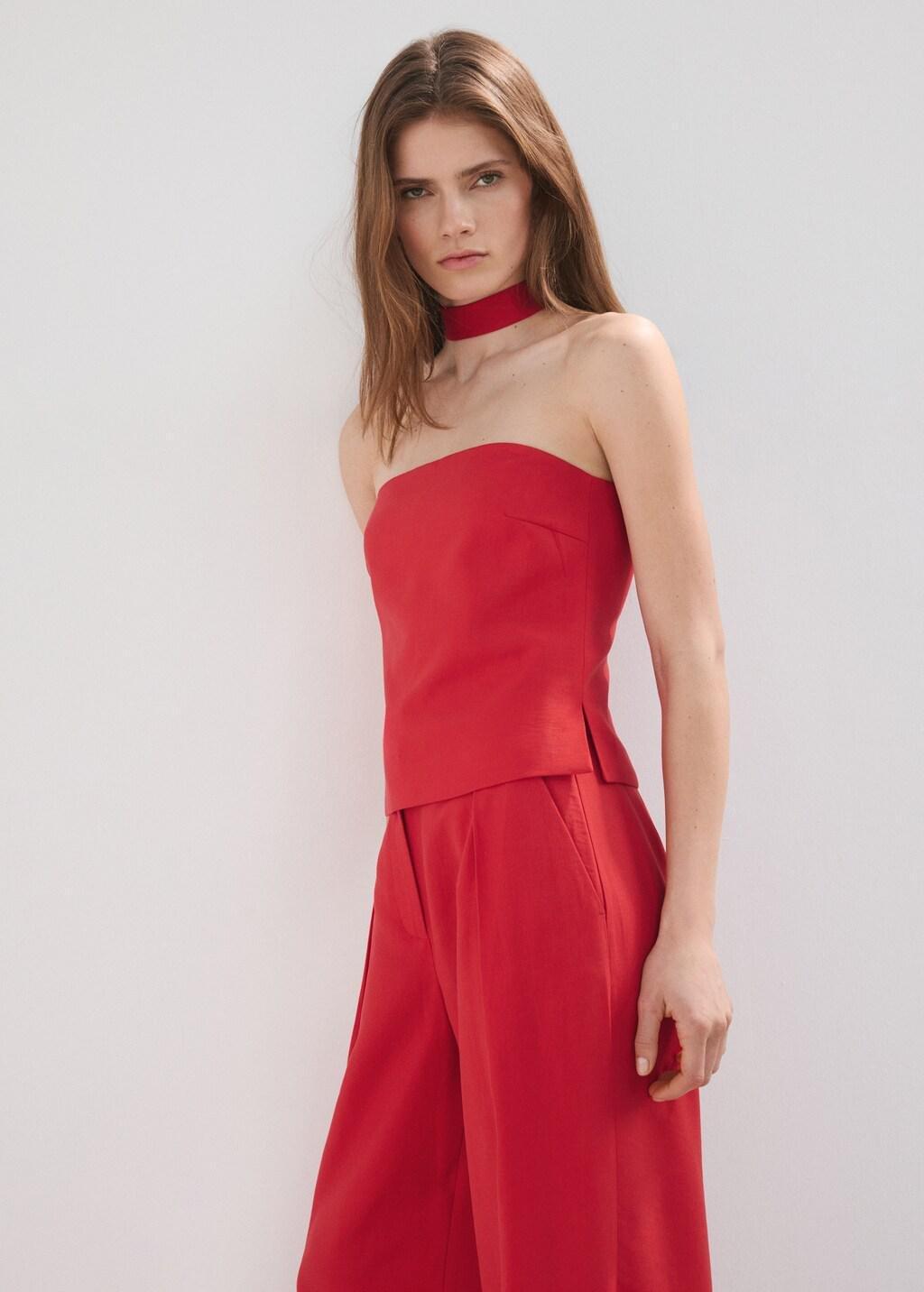 Red Lyocell Strap Neck Top, 0201_70, large image number 3