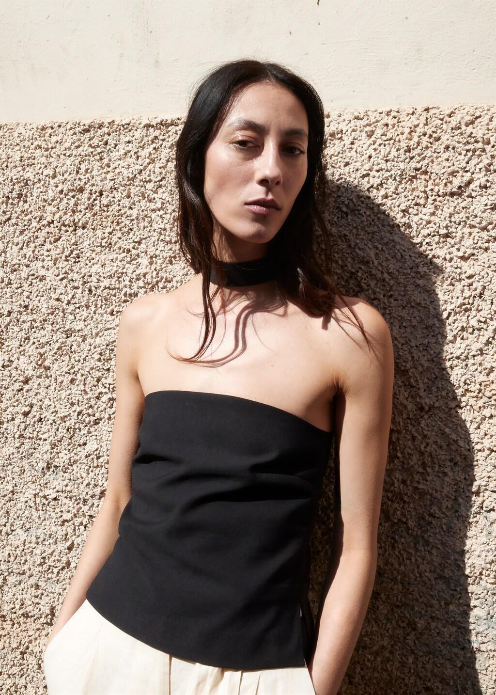 Black Lyocell Strap Neck Top, 0201_99, large image number 3
