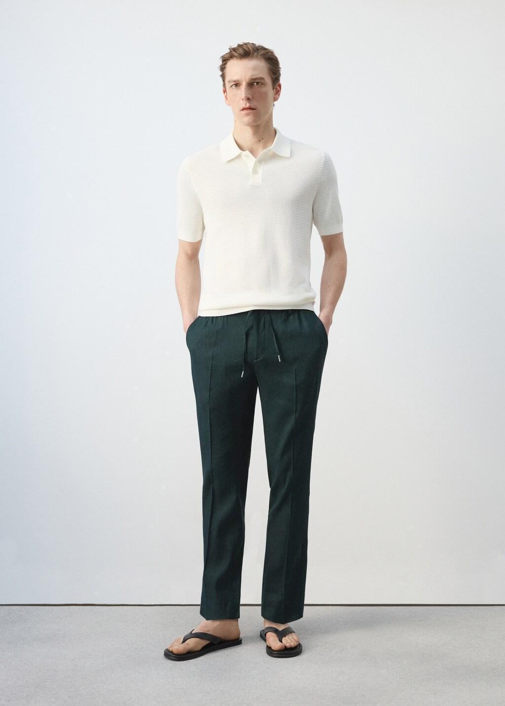 Green Slim-Fit Trousers With Drawstring, Dark Green, large image number 0