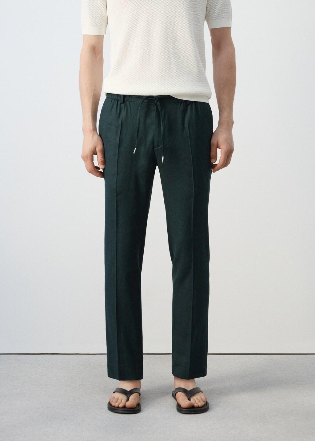 Green Slim-Fit Trousers With Drawstring, Dark Green, large image number 3