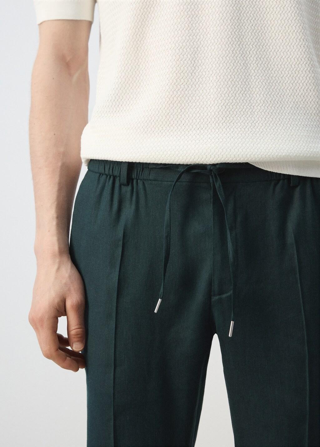 Green Slim-Fit Trousers With Drawstring, Dark Green, large image number 4