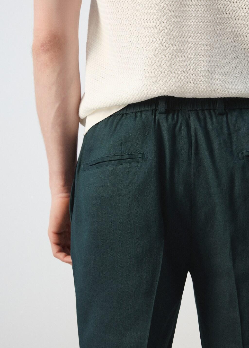 Green Slim-Fit Trousers With Drawstring, Dark Green, large image number 6