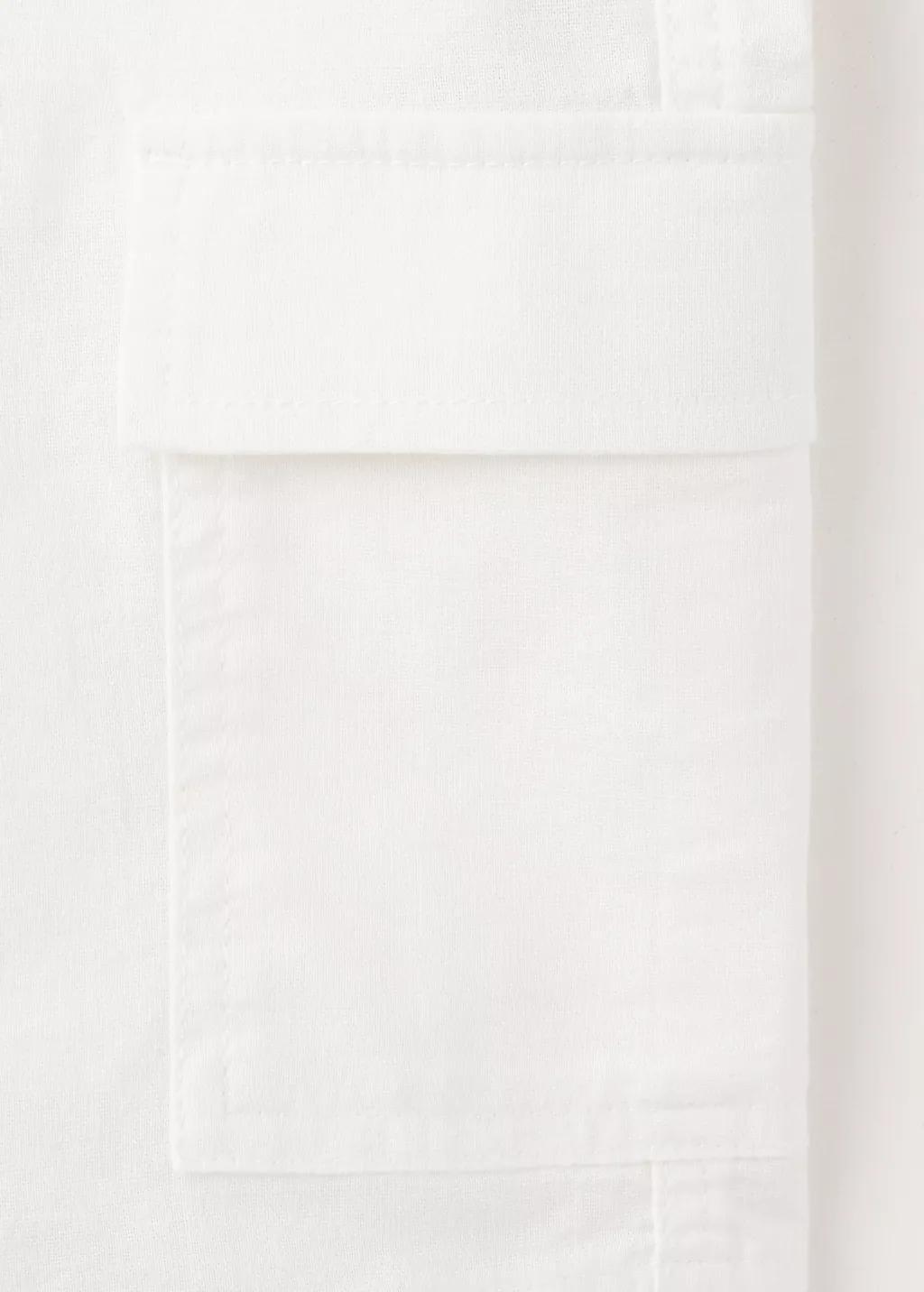 White Linen And Cotton Blend Cargo Bermudas, Kids Boy, Natural White, large image number 1