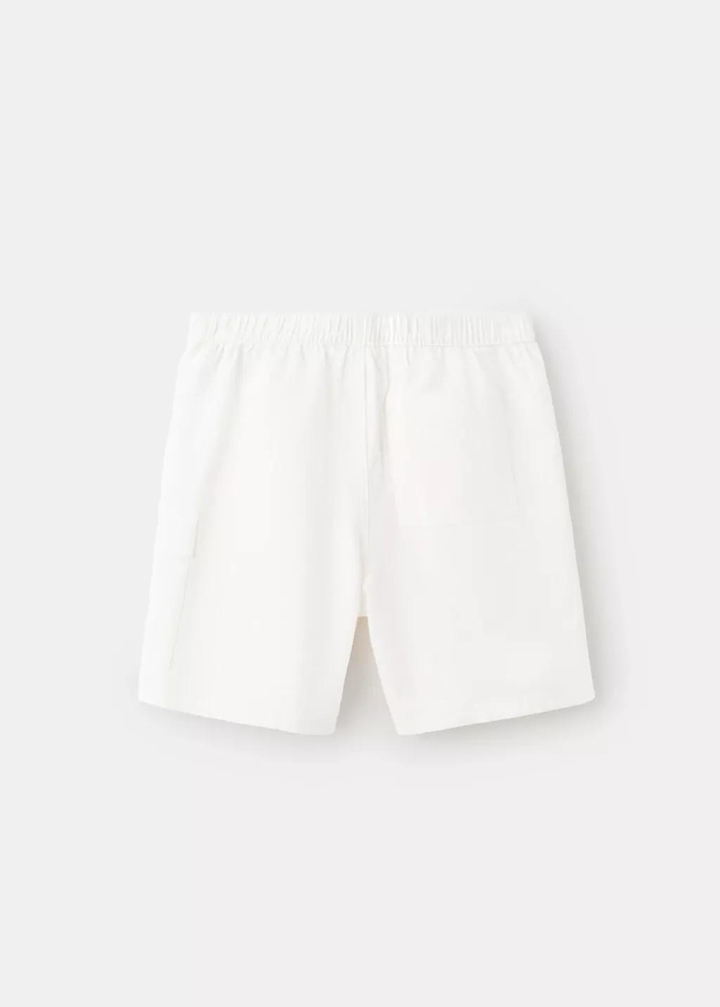 White Linen And Cotton Blend Cargo Bermudas, Kids Boy, Natural White, large image number 2
