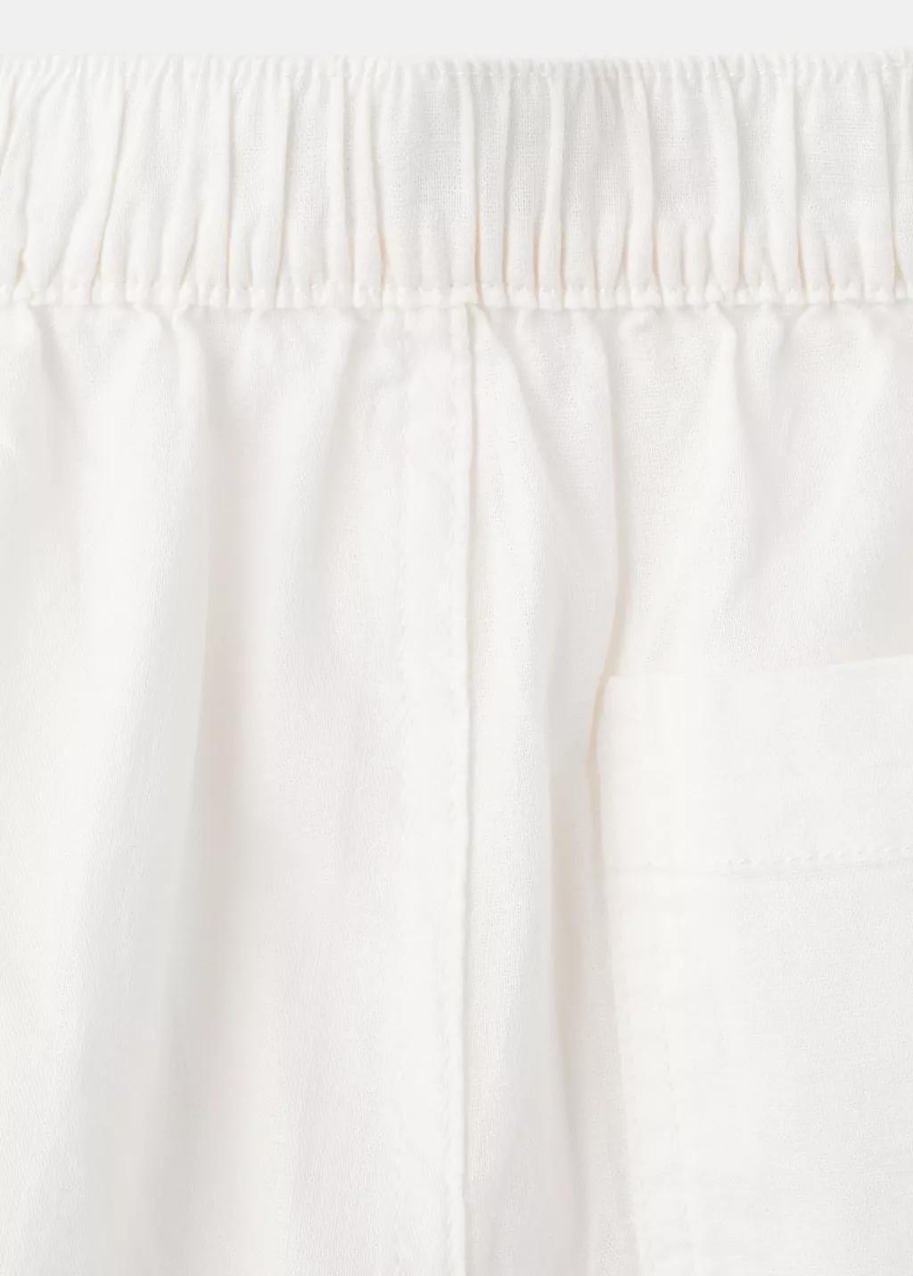 White Linen And Cotton Blend Cargo Bermudas, Kids Boy, Natural White, large image number 3
