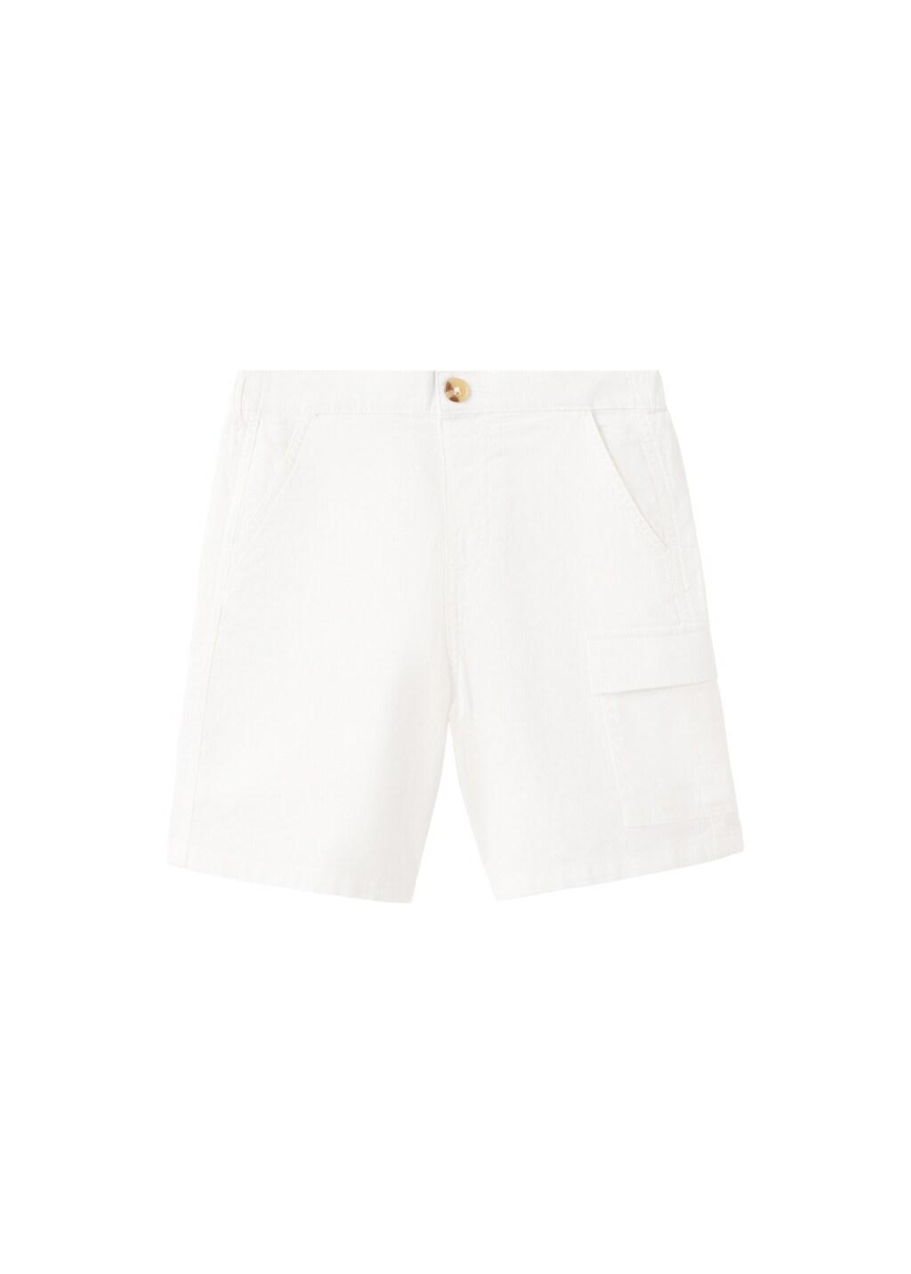 White Linen And Cotton Blend Cargo Bermudas, Kids Boy, Natural White, large image number 4