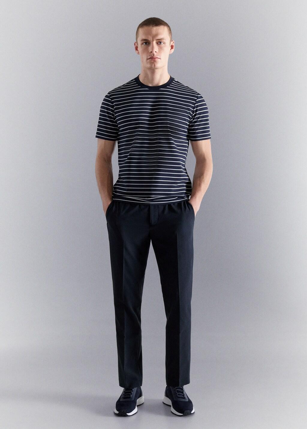 Navy Slim Fit Striped Coolmaxa T-Shirt, 0201_56, medium