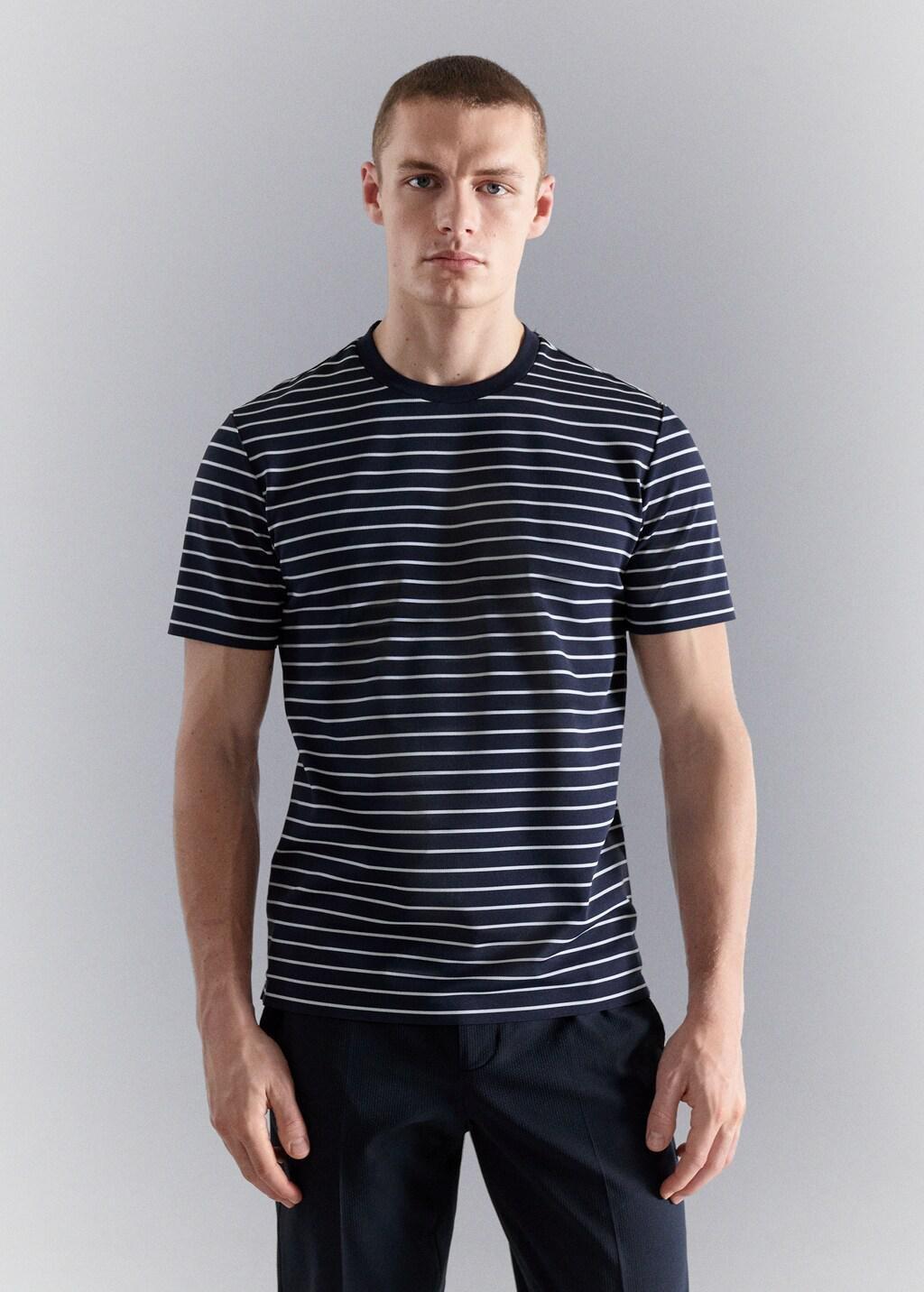 Navy Slim Fit Striped Coolmaxa T-Shirt, 0201_56, large image number 3