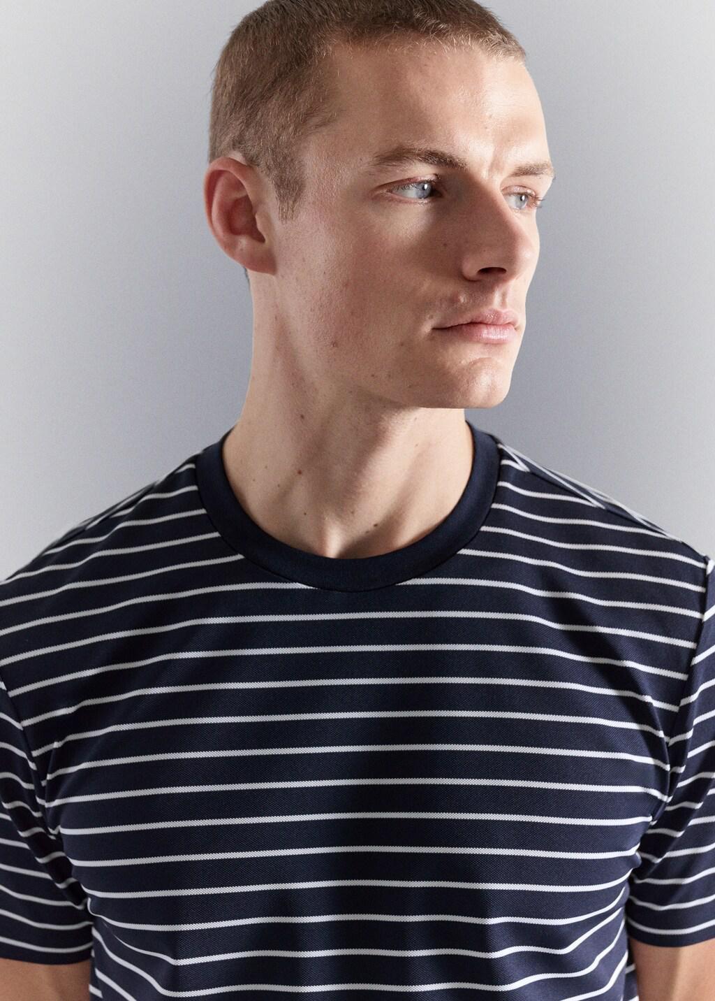 Navy Slim Fit Striped Coolmaxa T-Shirt, 0201_56, large image number 4
