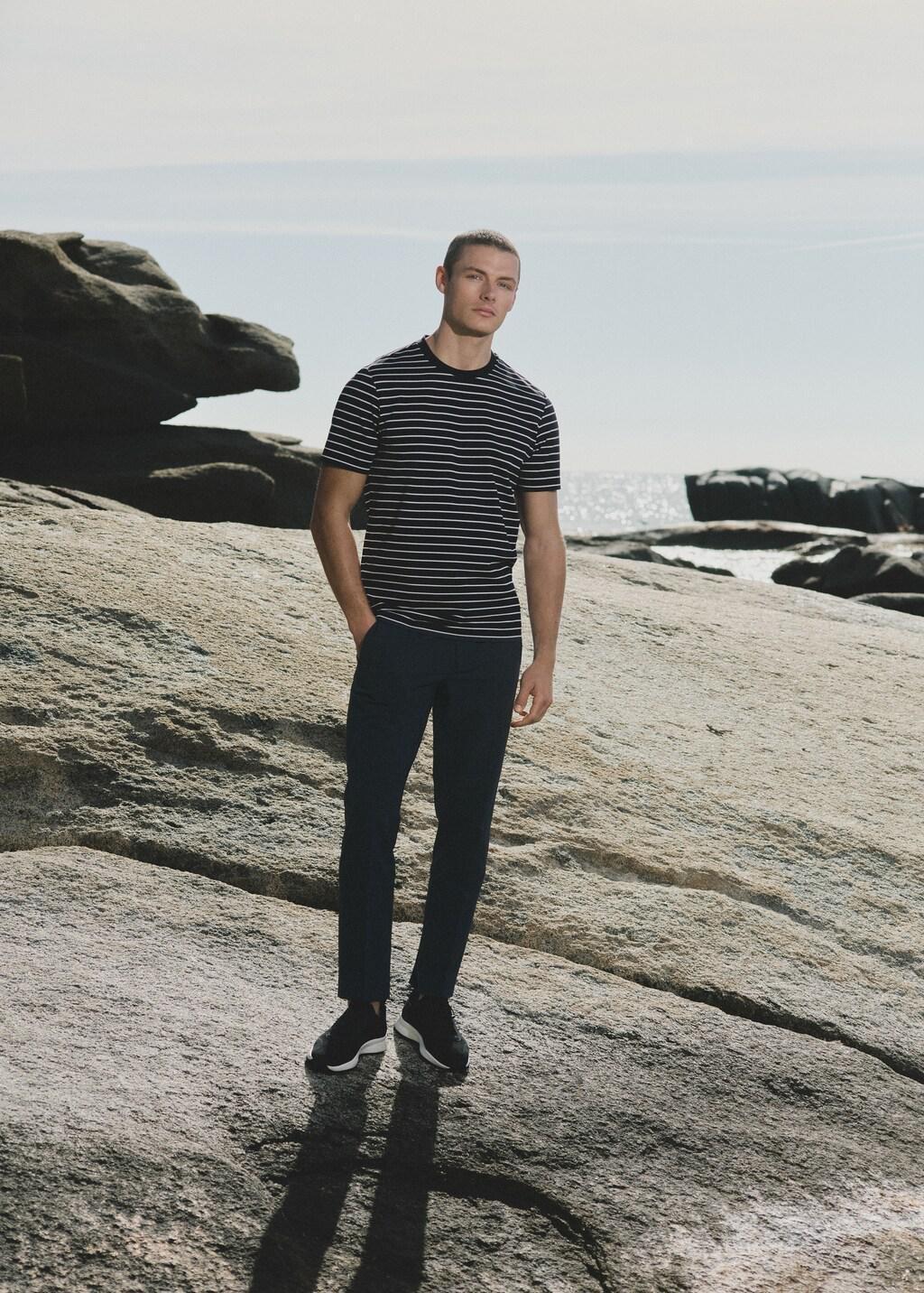 Navy Slim Fit Striped Coolmaxa T-Shirt, 0201_56, large image number 6