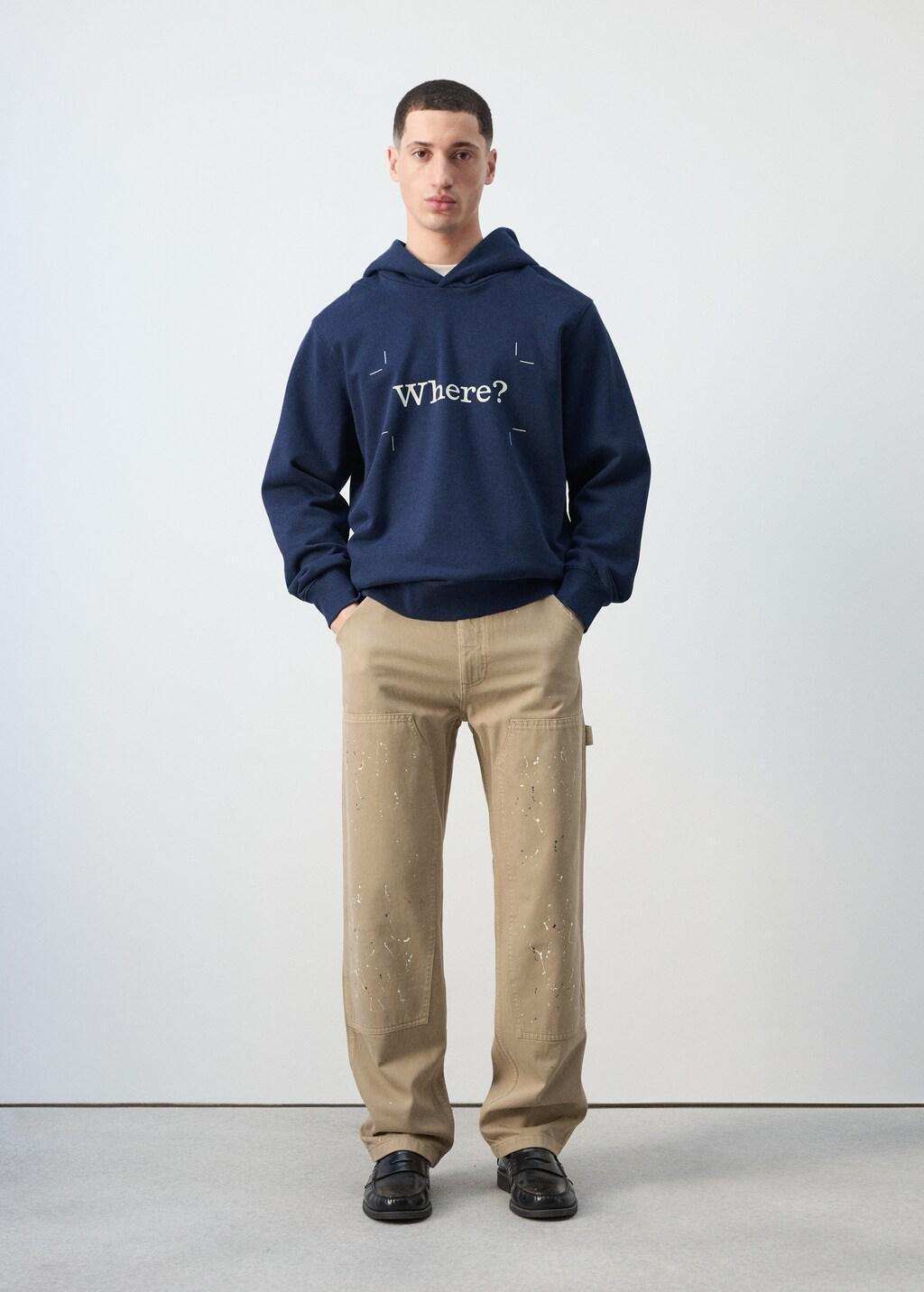 Blue Printed 100% Cotton Hooded Sweatshirt, Medium Blue, large image number 0