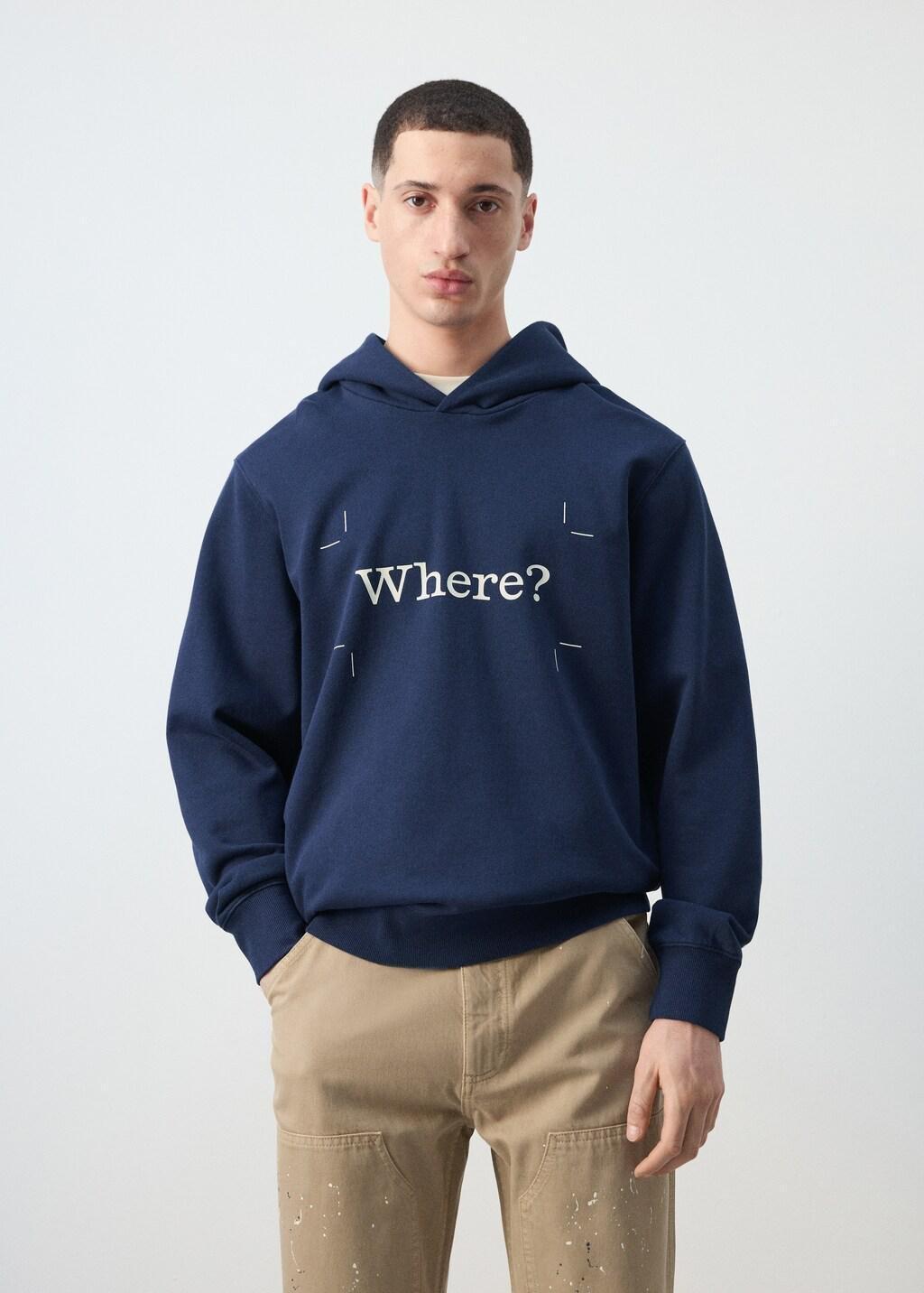 Blue Printed 100% Cotton Hooded Sweatshirt, Medium Blue, large image number 3