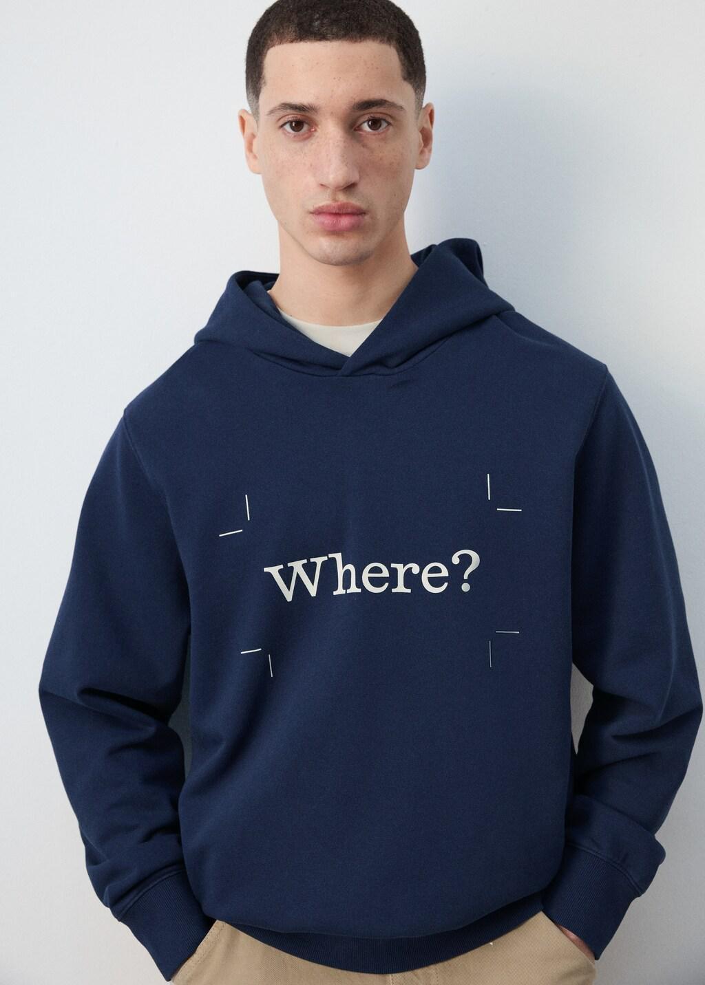 Blue Printed 100% Cotton Hooded Sweatshirt, Medium Blue, large image number 4