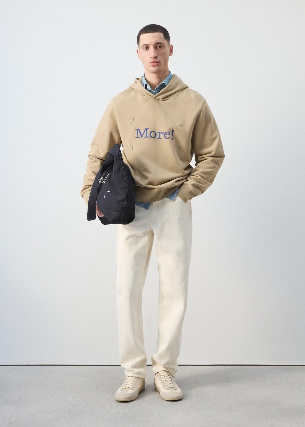 Beige Printed 100% Cotton Hooded Sweatshirt, 0201_08, large image number 0