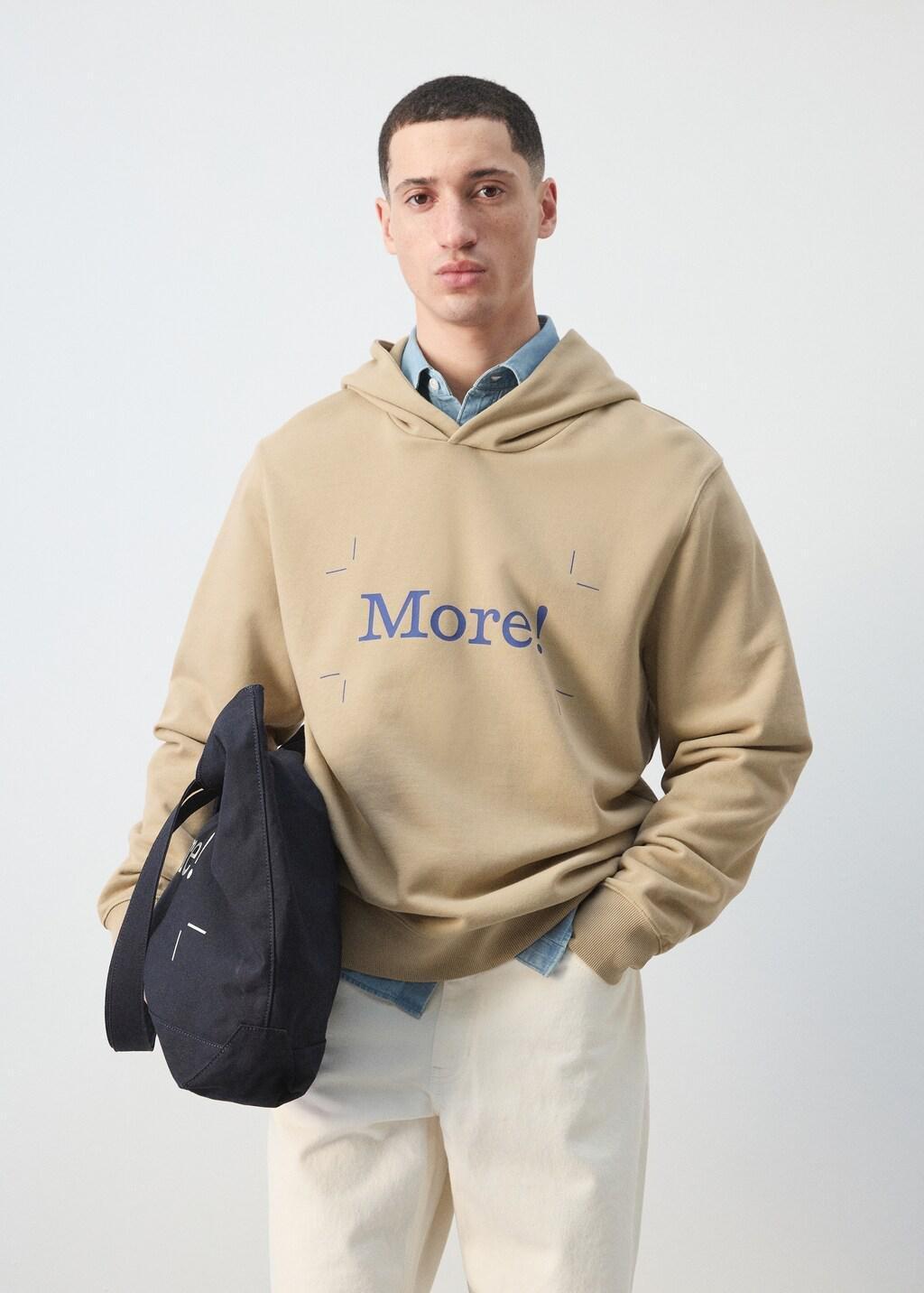 Beige Printed 100% Cotton Hooded Sweatshirt, 0201_08, large image number 3