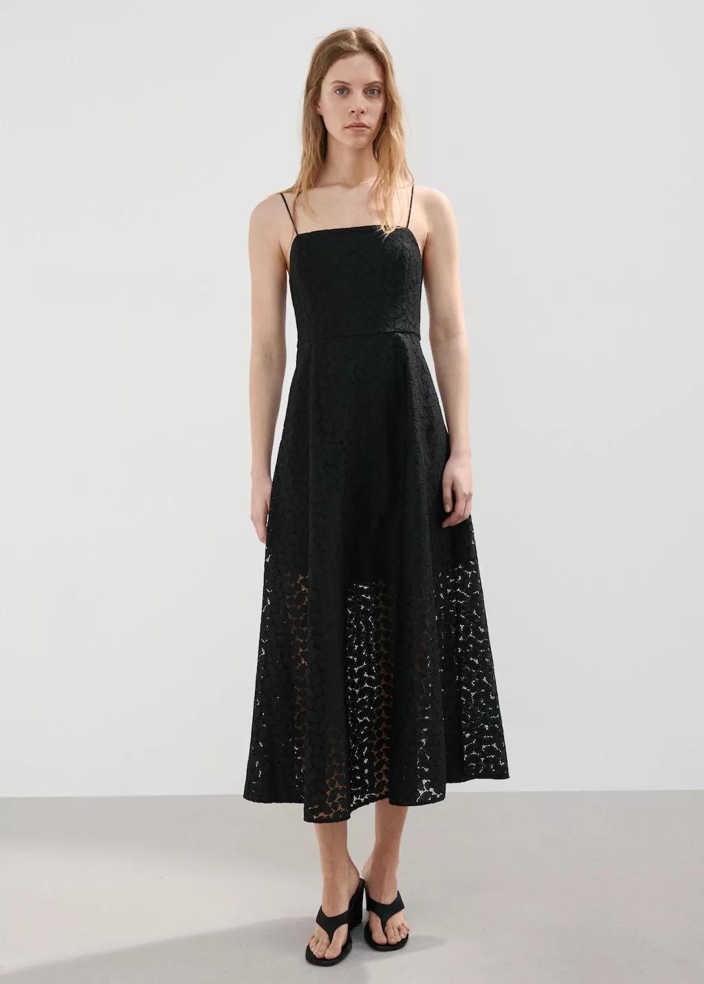 Black Midi Dress With Broderie Anglaise Embroidery, 0201_99, large image number 0