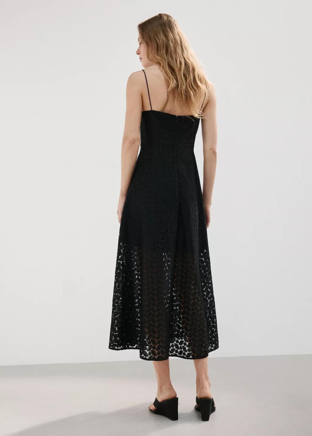 Black Midi Dress With Broderie Anglaise Embroidery, 0201_99, large image number 2
