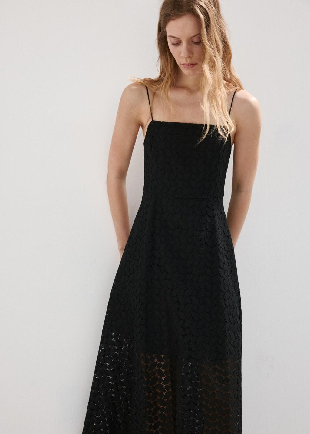 Black Midi Dress With Broderie Anglaise Embroidery, 0201_99, large image number 3