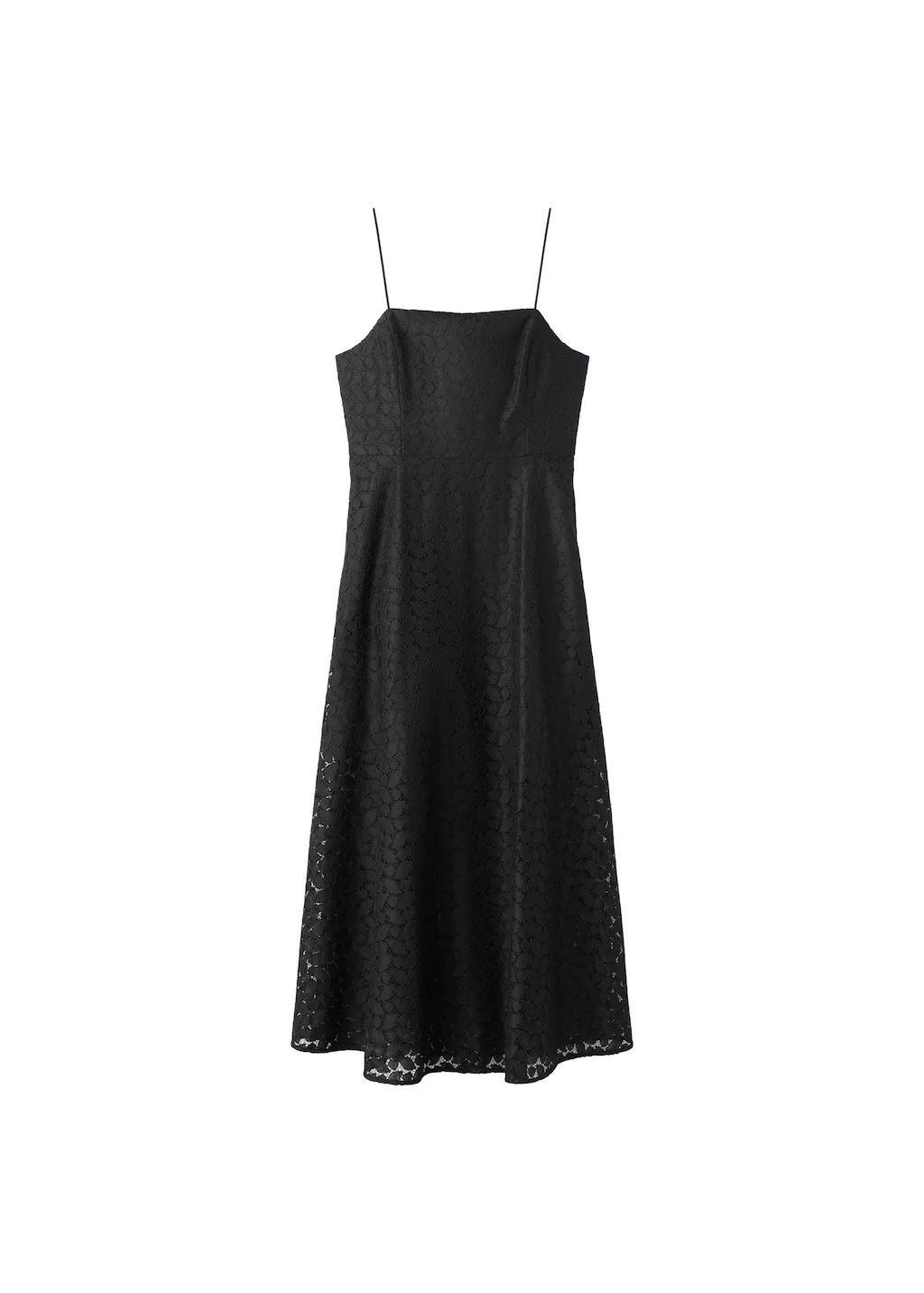 Black Midi Dress With Broderie Anglaise Embroidery, 0201_99, large image number 6