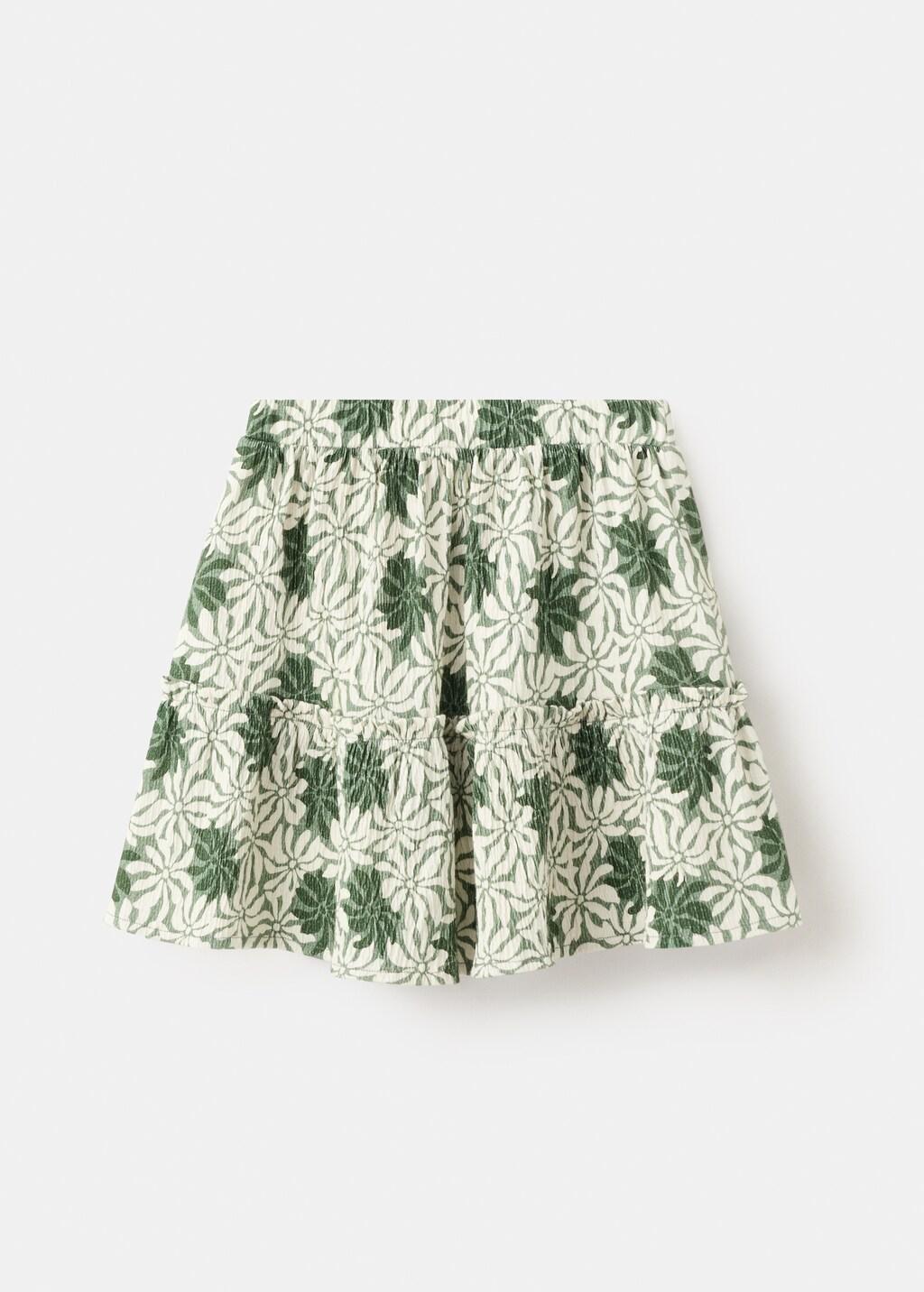Green Floral Print Skirt, Kids Girl, Green, large image number 1